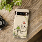 Cute Cat Tea Time Google Pixel Phone Case | Kawaii Kitten with Apple Design