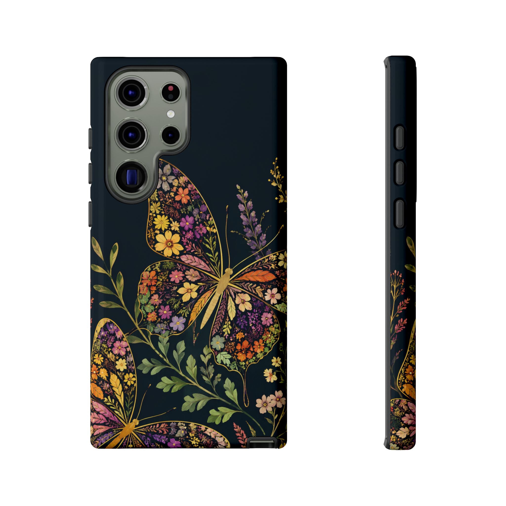 Floral Butterfly Tough Samsung Galaxy Phone Case | Cute Cottagecore Gold Lavender Cover