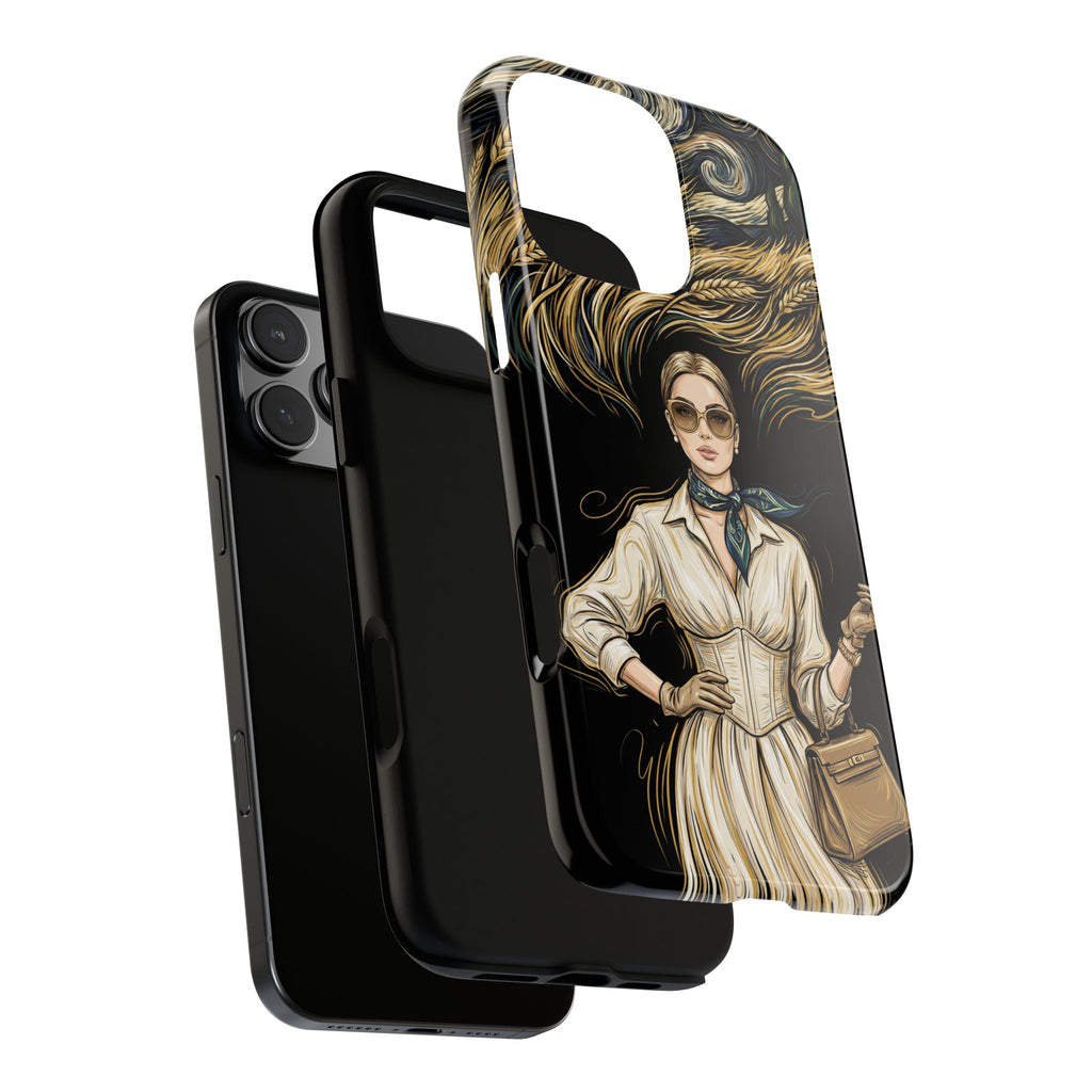 Vintage Elegance iPhone Case | Retro Woman with Flowing Golden Hair