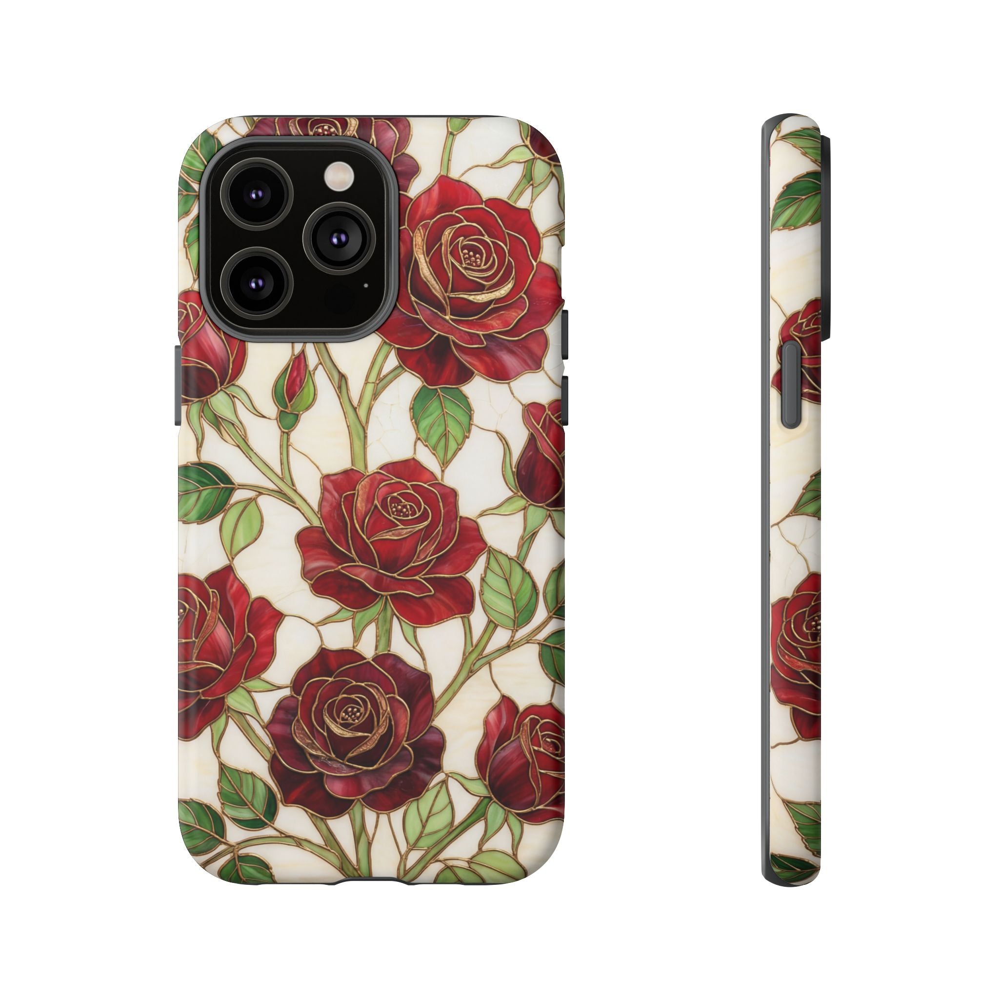 Red Rose Pattern Tough iPhone Case — Vintage Floral iPhone Protection