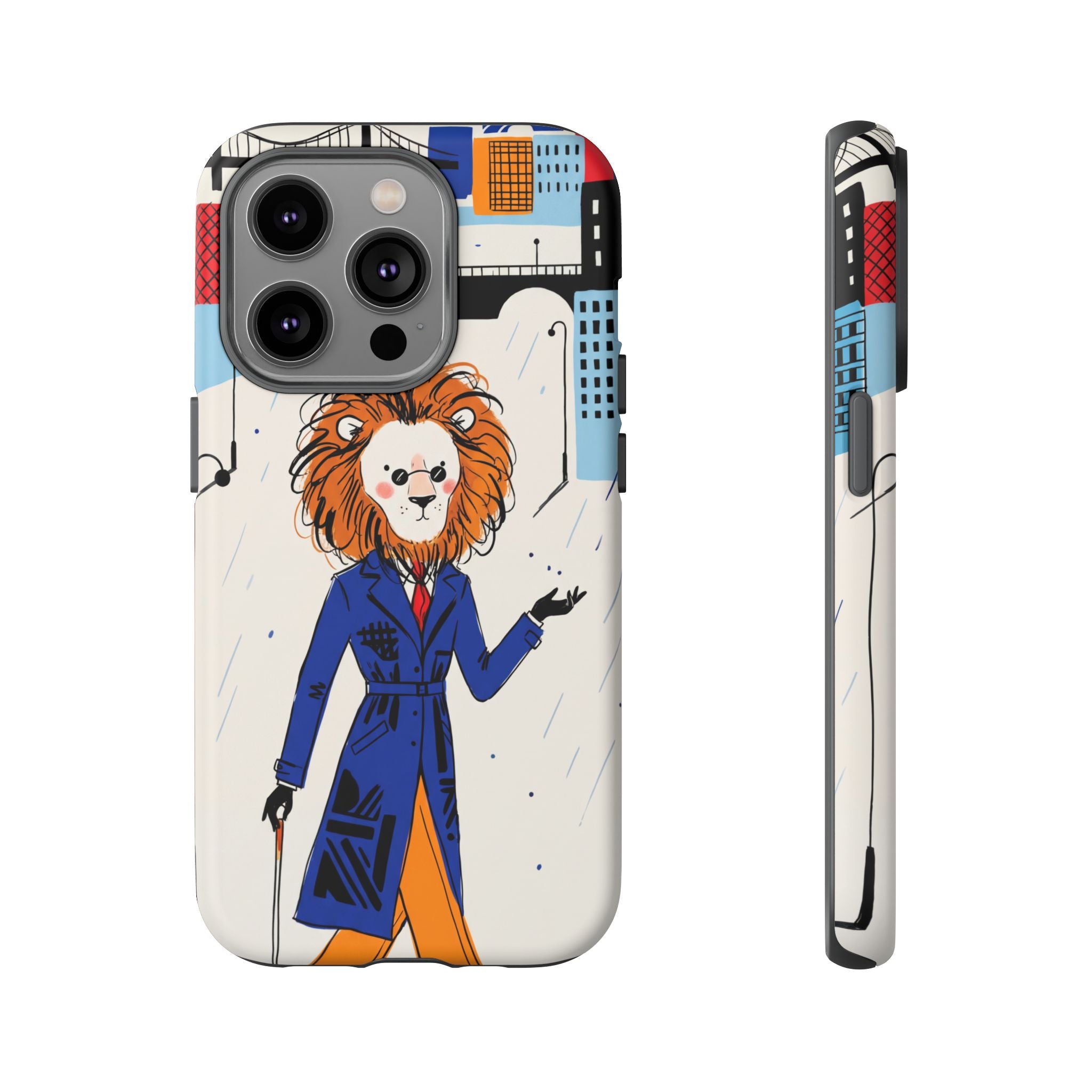 Lion Gentleman iPhone Case | Dapper Lion in City Rain