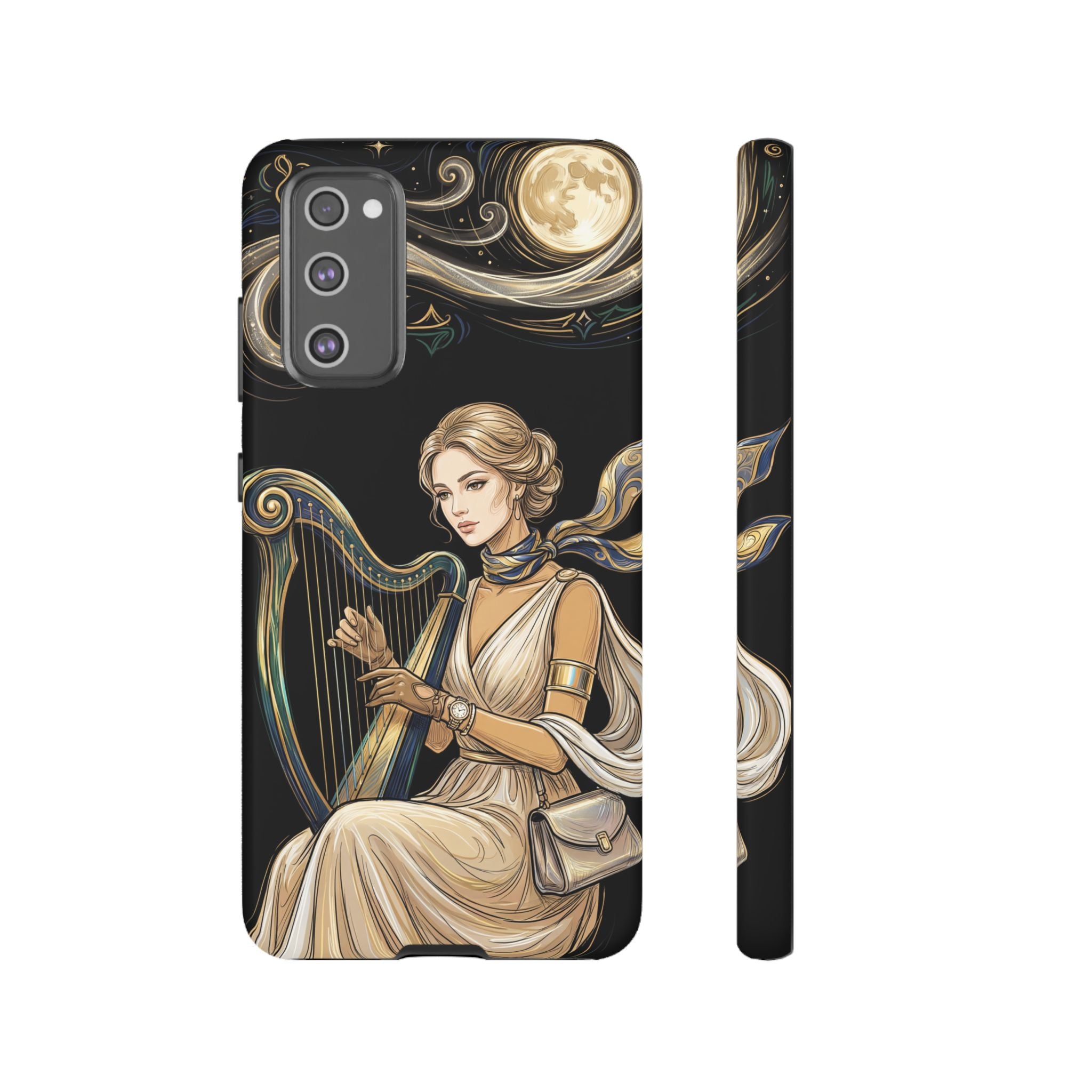 Moonlit Harp Samsung Galaxy Phone Case | Vintage Goddess Musician Art