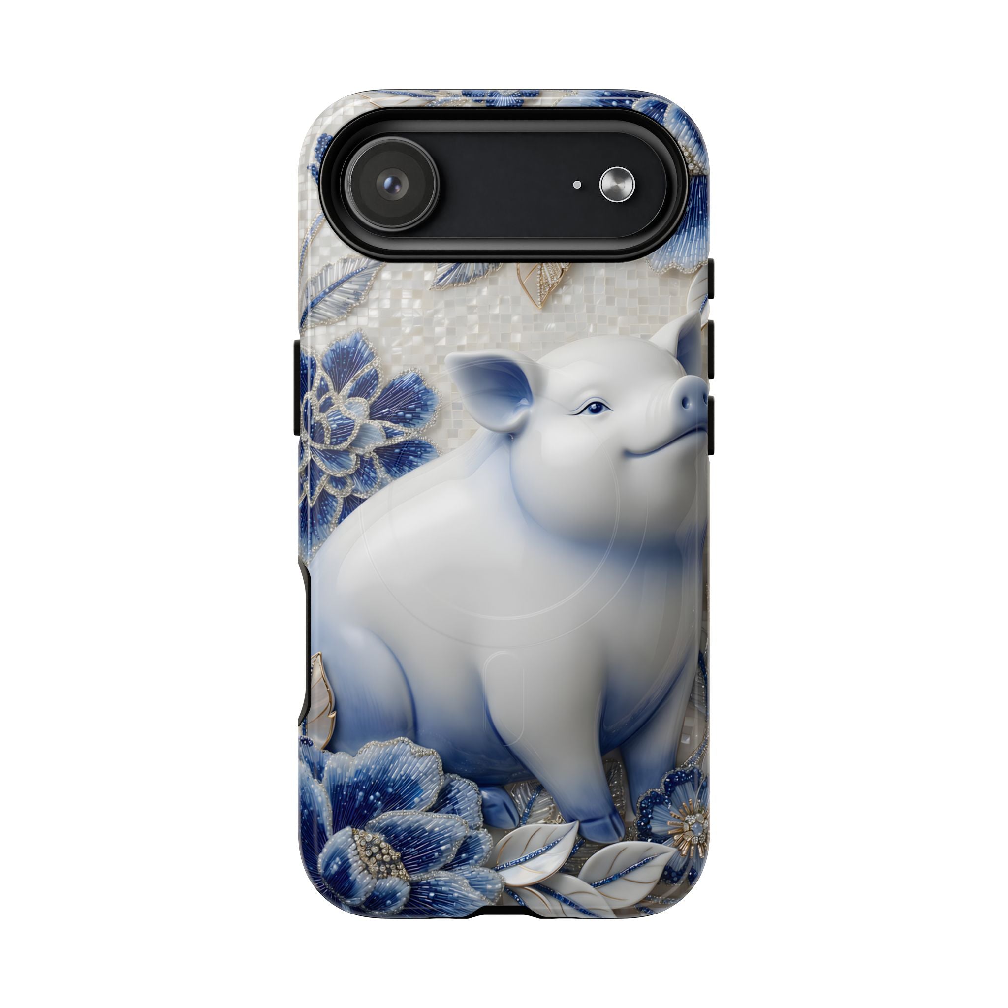 Asian Zodiac Pig MagSafe iPhone Case | Blue & White Porcelain Slim Protective Shockproof Case| Year of the Pig Gift