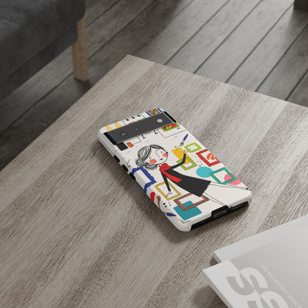 Art Gallery Illustration Google Pixel Phone Case | Cute Woman with Frames Design