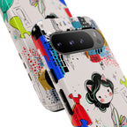 Retro Fashion Cat Girl Google Pixel Phone Case | Cute Dress & City Print