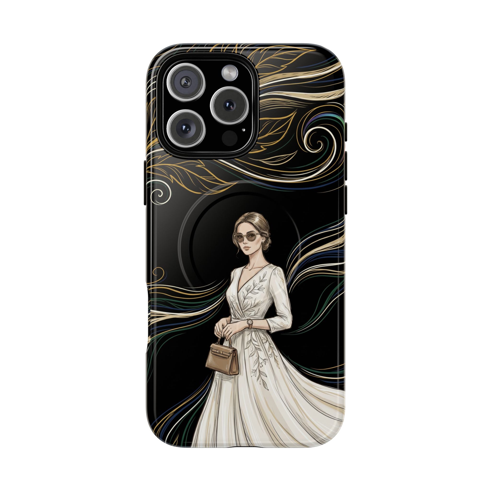Elegant Woman Illustration MagSafe iPhone Case | Vintage Bride in Flowing Gown