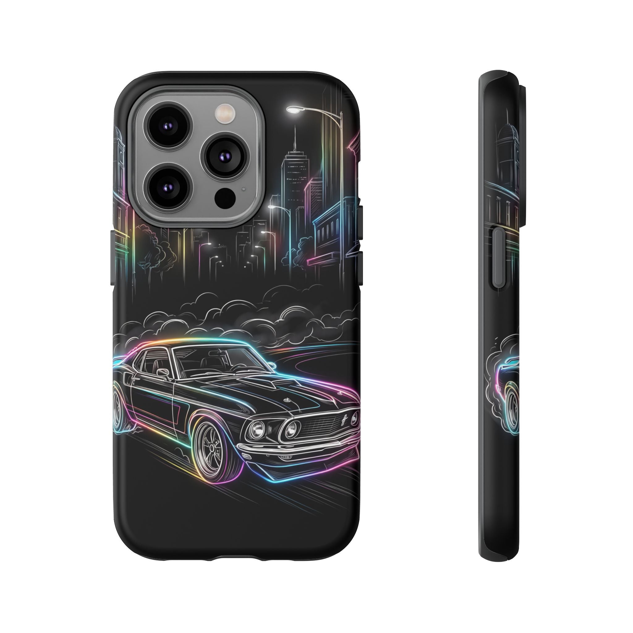 Neon Muscle Car iPhone Case | Retro City Nightscape