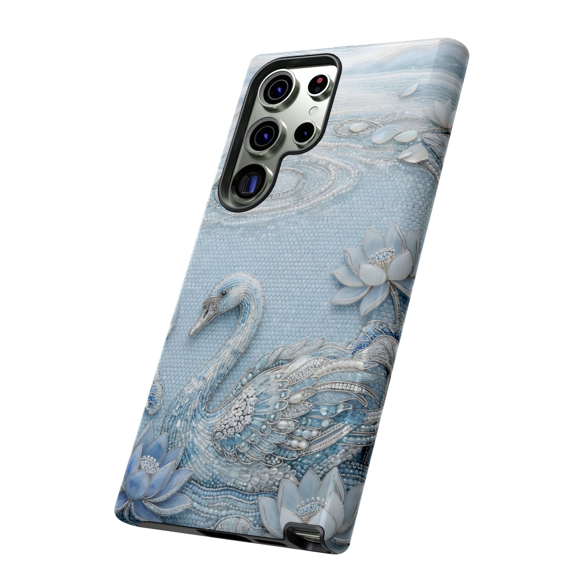 Swan Lake Floral Samsung Galaxy Phone Case | Sparkling Blue Swan Protective Case