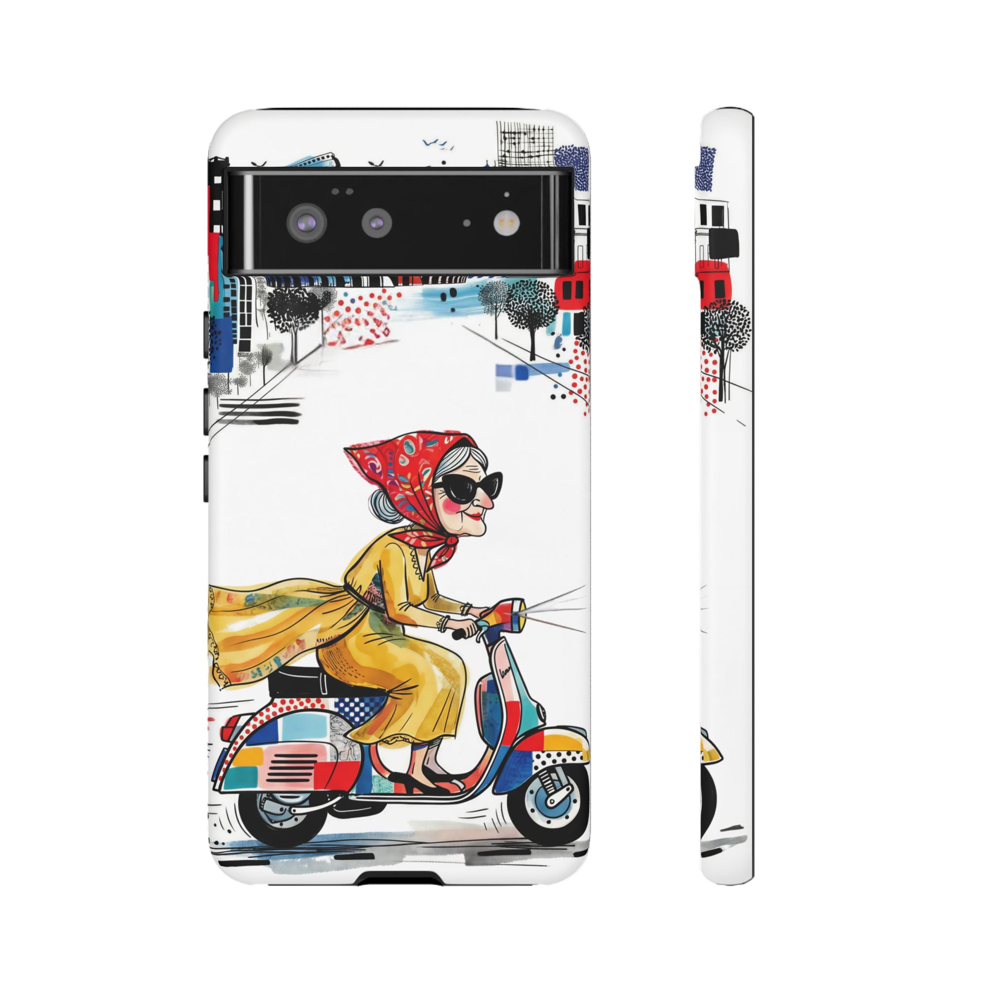 Vintage Vespa Granny Google Pixel Phone Case | Retro Scooter Travel iPhone Cover