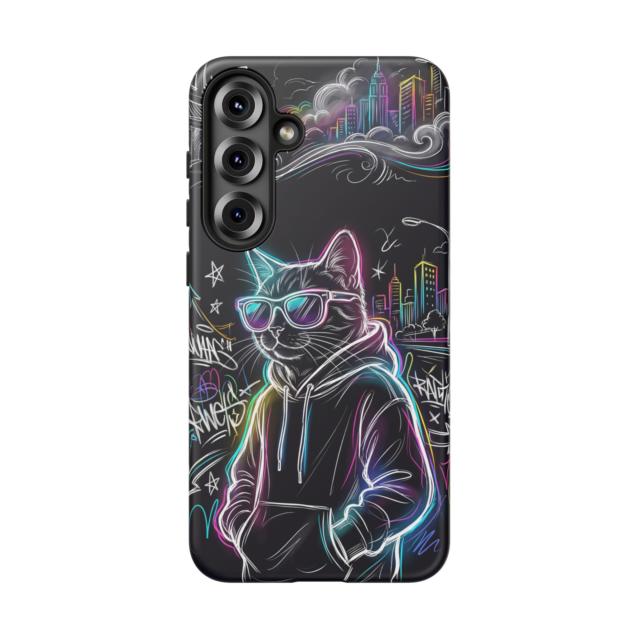 Cool Hoodie Neon Street Cat Samsung Galaxy Phone Case