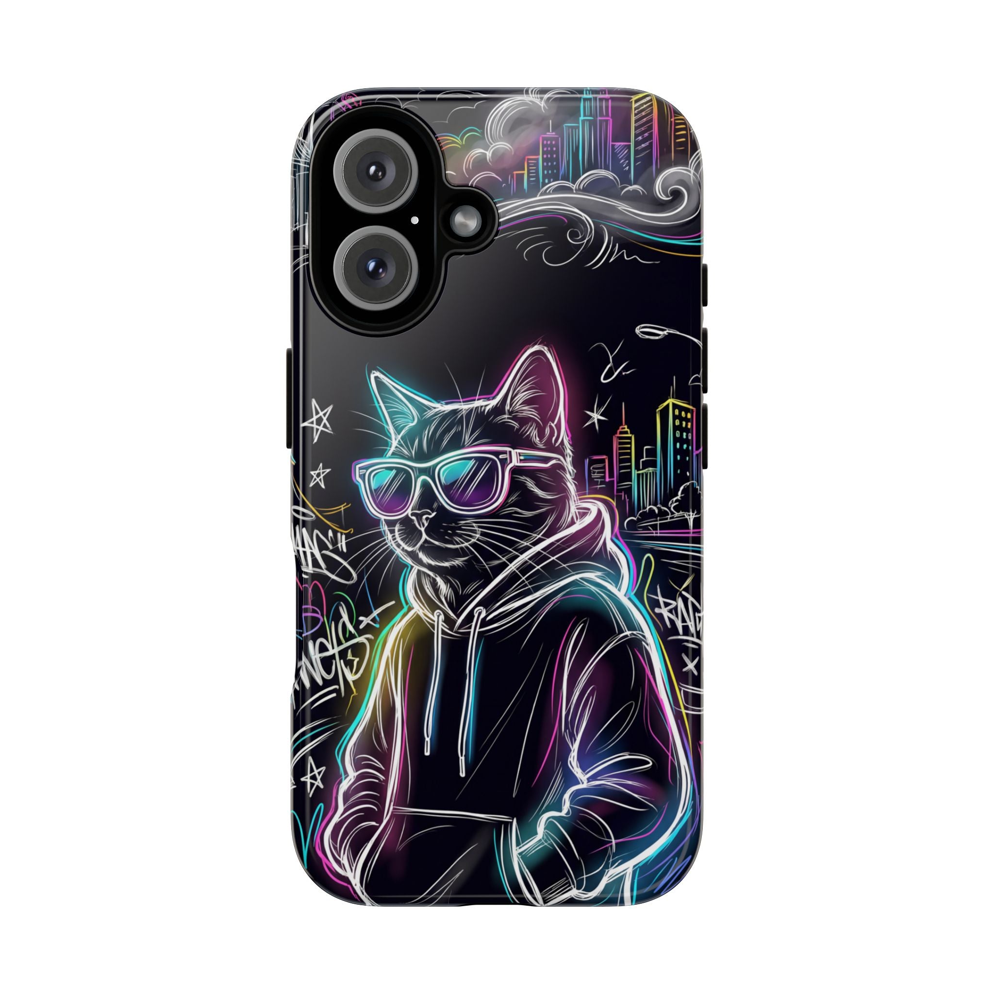 Cool Hoodie Neon Street Cat iPhone Case