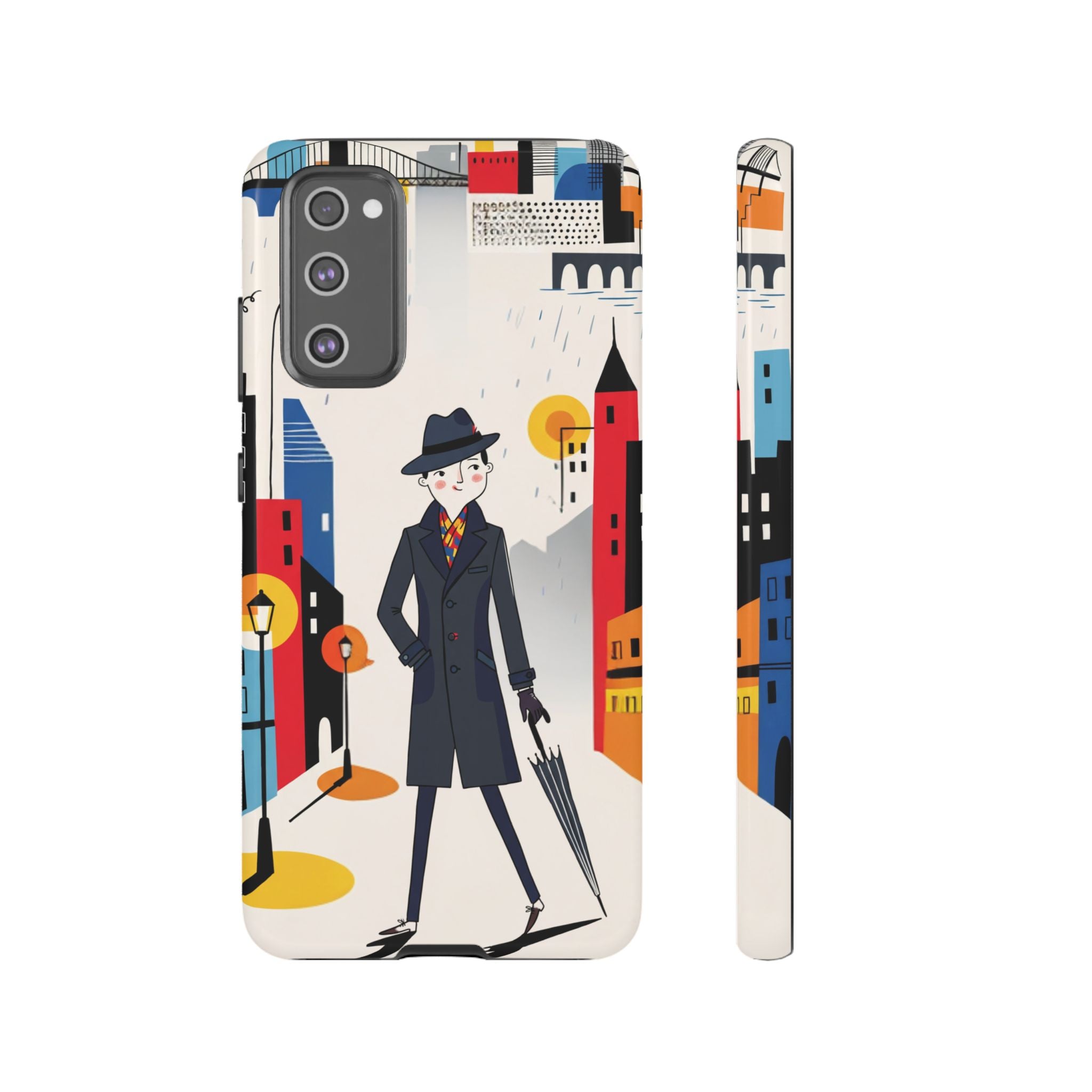 Retro Gentleman in Cityscape Illustration Samsung Galaxy Phone Case