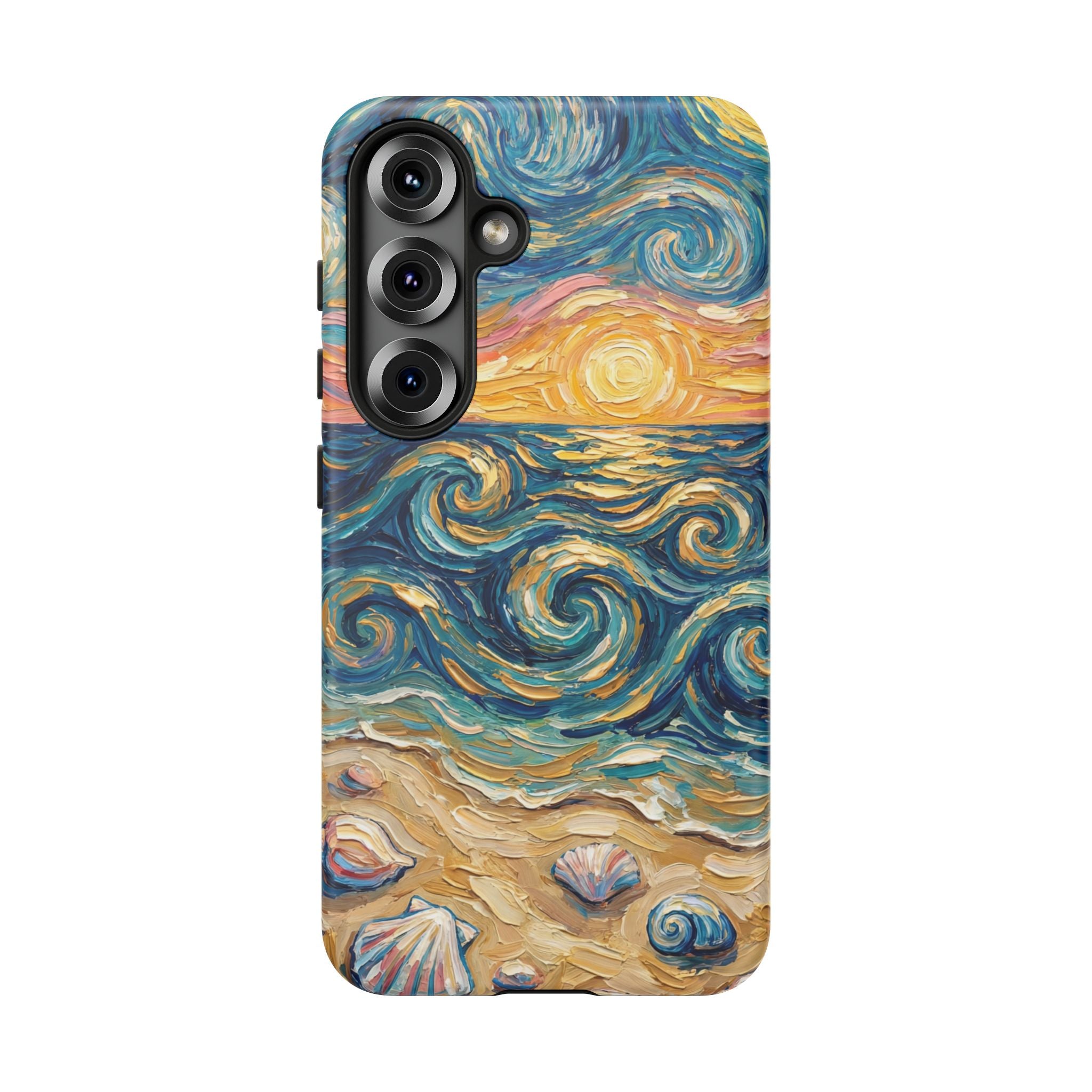 Sea Sunset Samsung Galaxy Case — Van Gogh‑Style Beach Waves with Shells