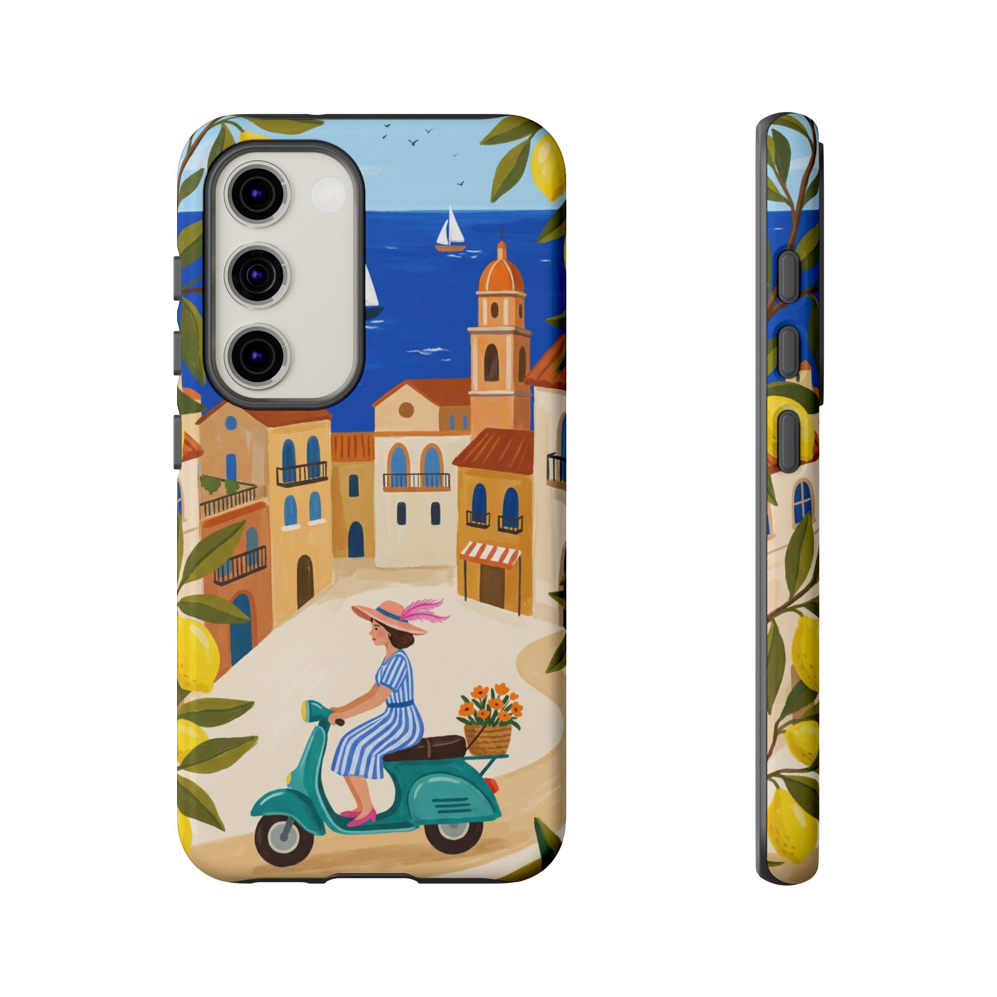 Mediterranean Scooter Samsung Galaxy Phone Case | Coastal Lemon Grove Design
