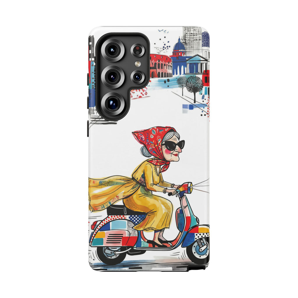 Vintage Vespa Granny Samsung Galaxy Phone Case | Retro Scooter Travel iPhone Cover