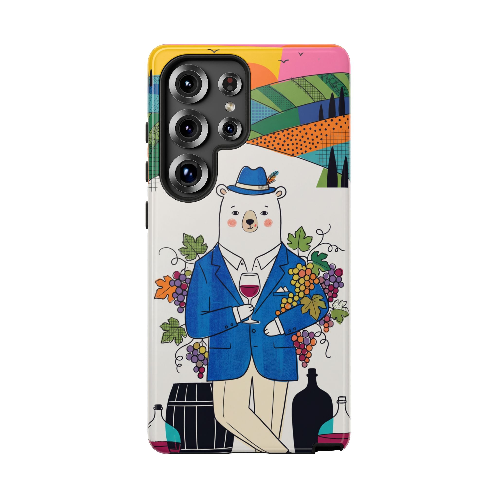 Dapper Polar Bear Wine Lover Illustrated Protective Samsung Galaxy Phone Case