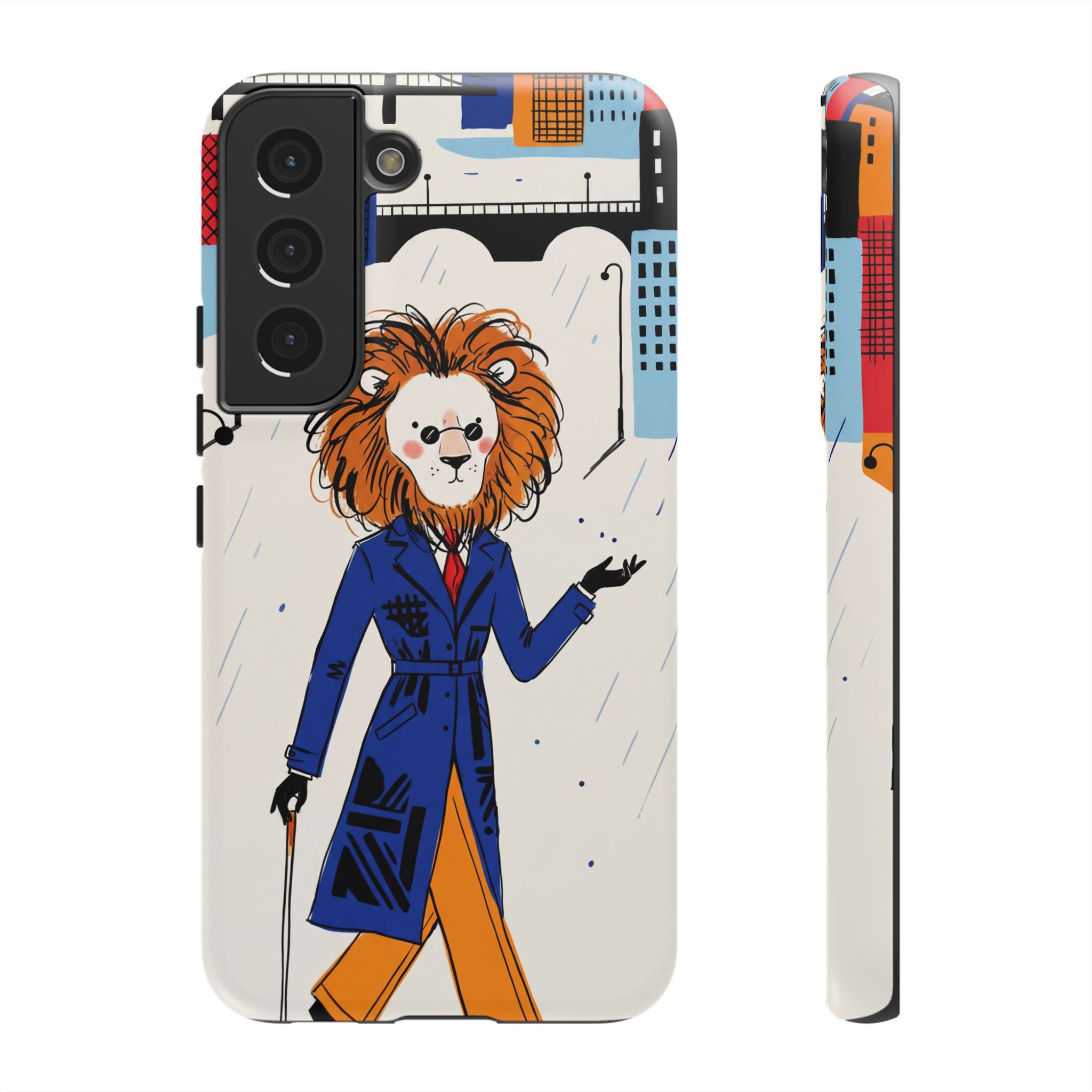 Lion Gentleman Samsung Galaxy Phone Case | Dapper Lion in City Rain