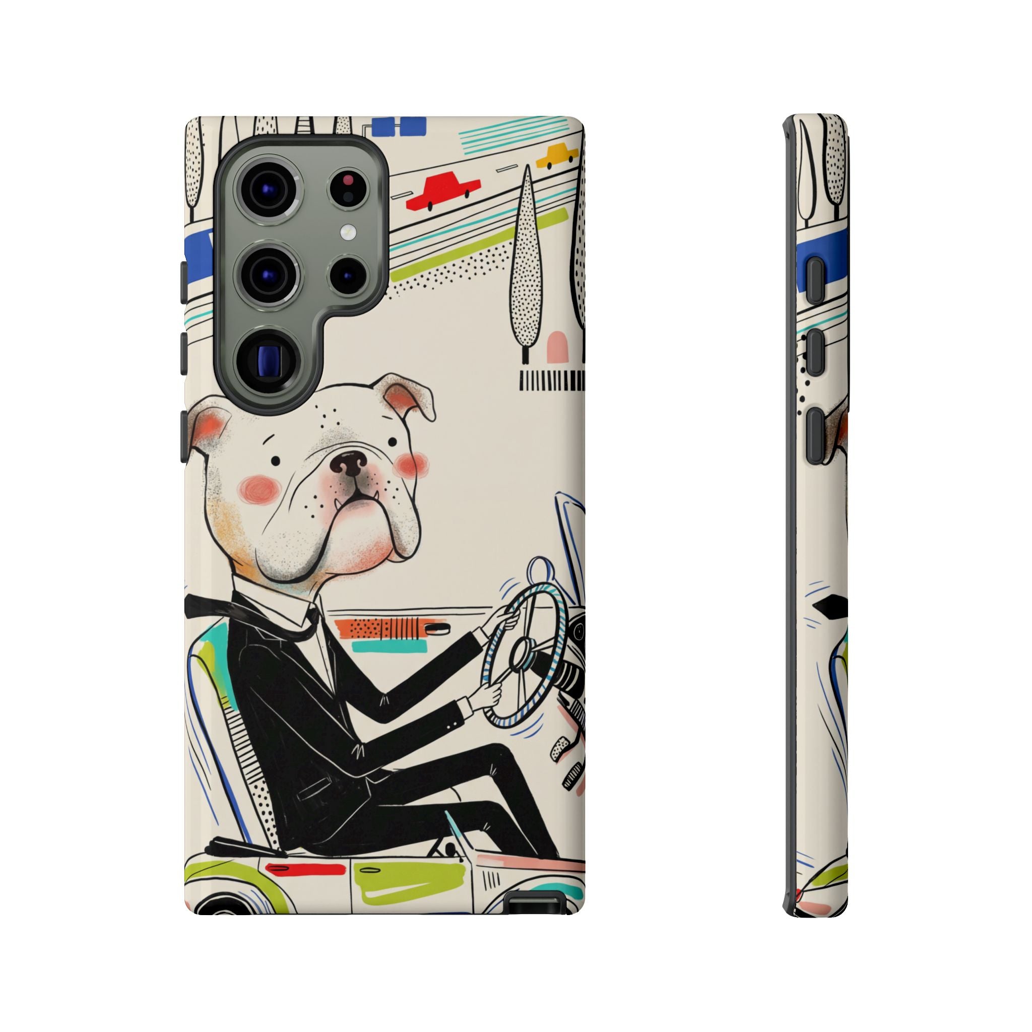 Bulldog Driver Samsung Galaxy Phone Case | Cute Retro Dog Illustration