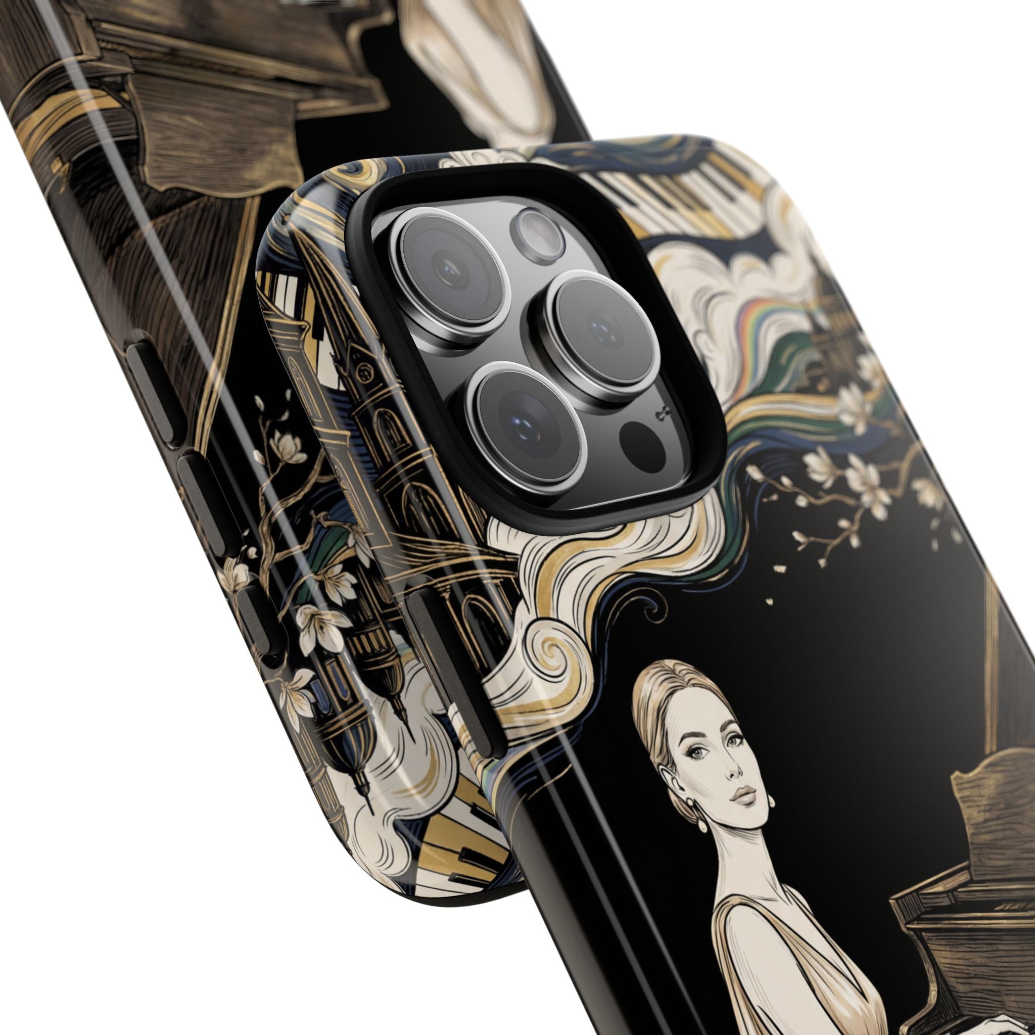 Elegant Piano Woman iPhone Case | Vintage Art Deco Music Design