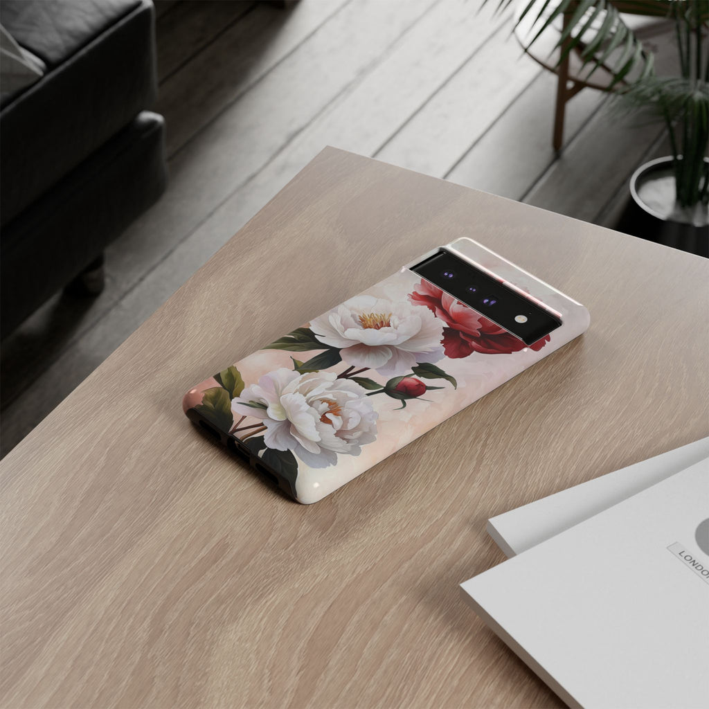 Custodia per Google Pixel con motivo floreale Peonie | Fiore vintage rosa e bianco