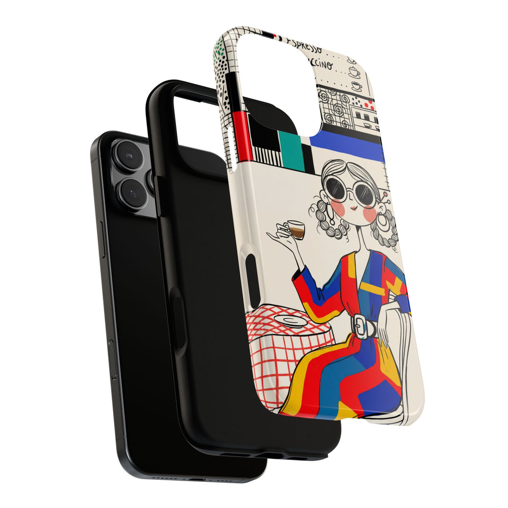Retro Cafe iPhone Case | Colourful Chic Woman Illustration
