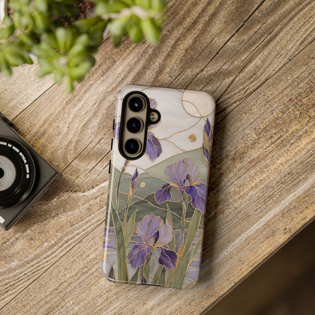 Stained Glass Iris Samsung Galaxy Phone Case | Purple Floral Phone Case