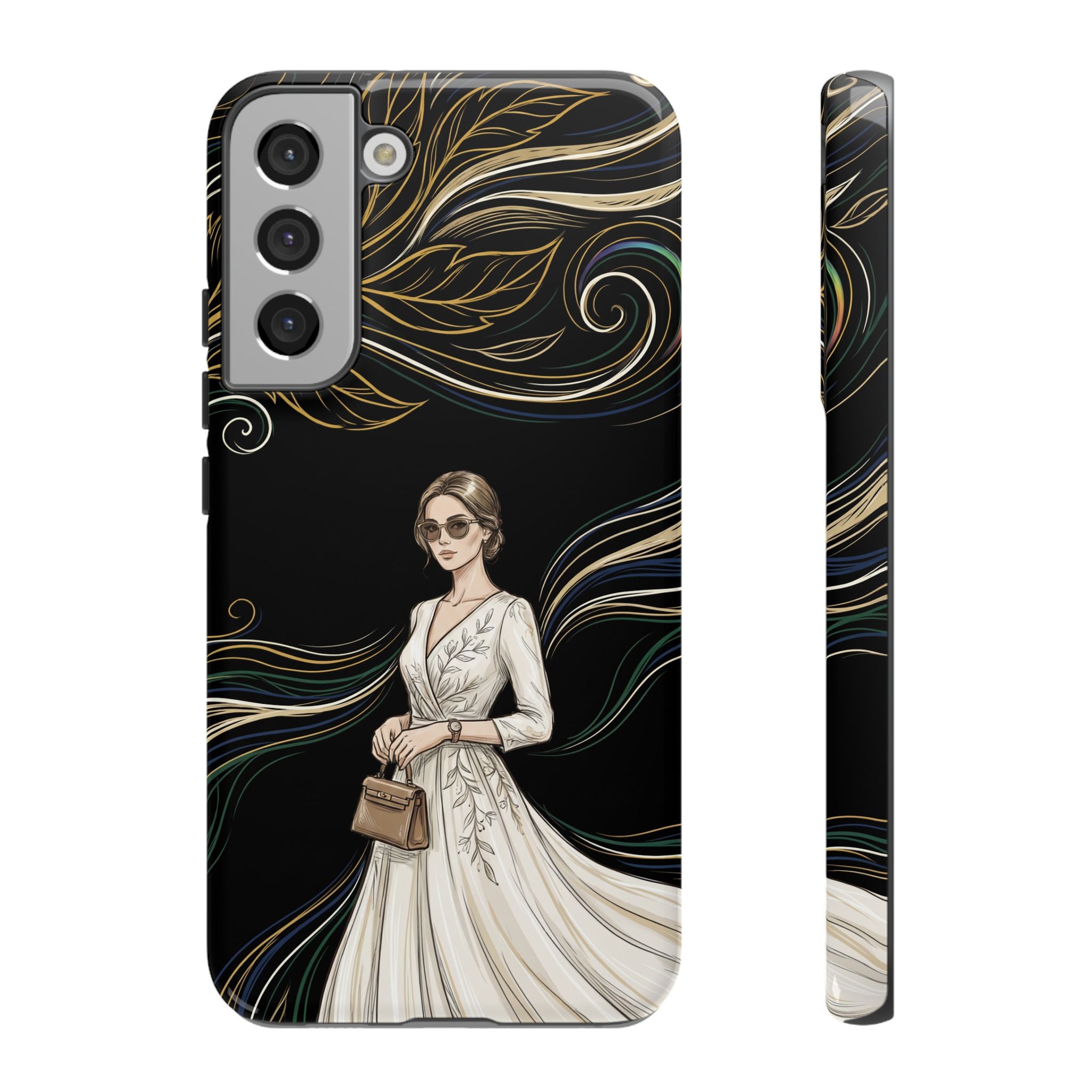 Elegant Woman Illustration Samsung Galaxy Phone Case | Vintage Bride in Flowing Gown
