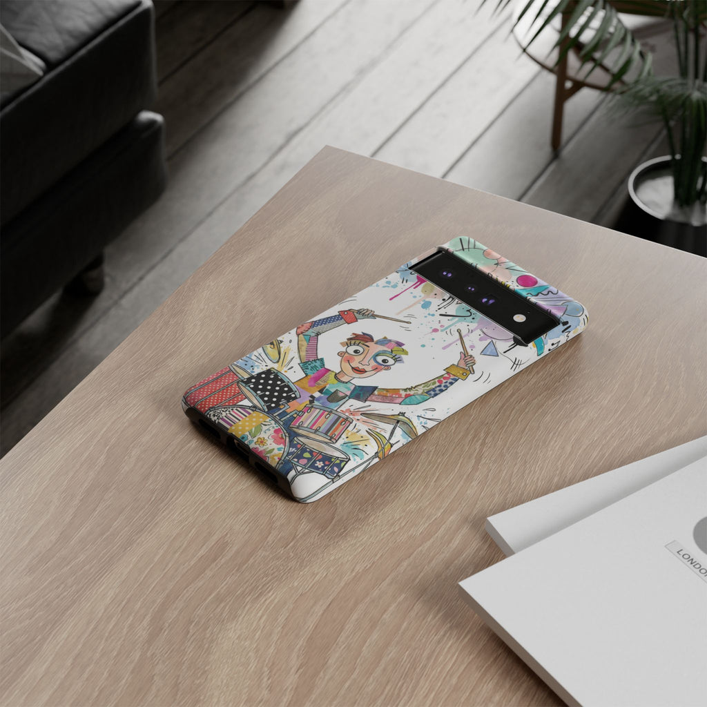 Custodia per telefono Google Pixel Drummer Boy | Cover protettiva colorata con batteria da cartone animato