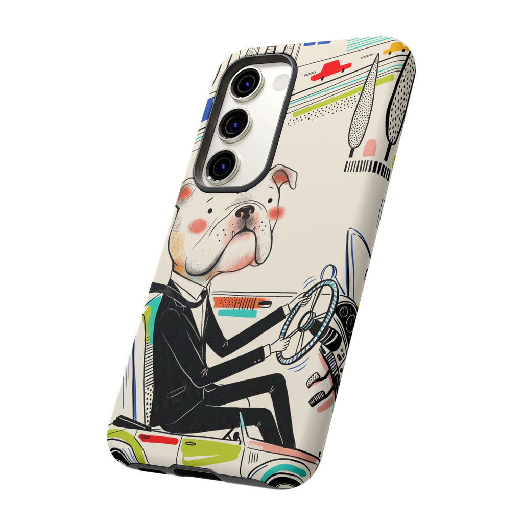 Bulldog Driver Samsung Galaxy Phone Case | Cute Retro Dog Illustration