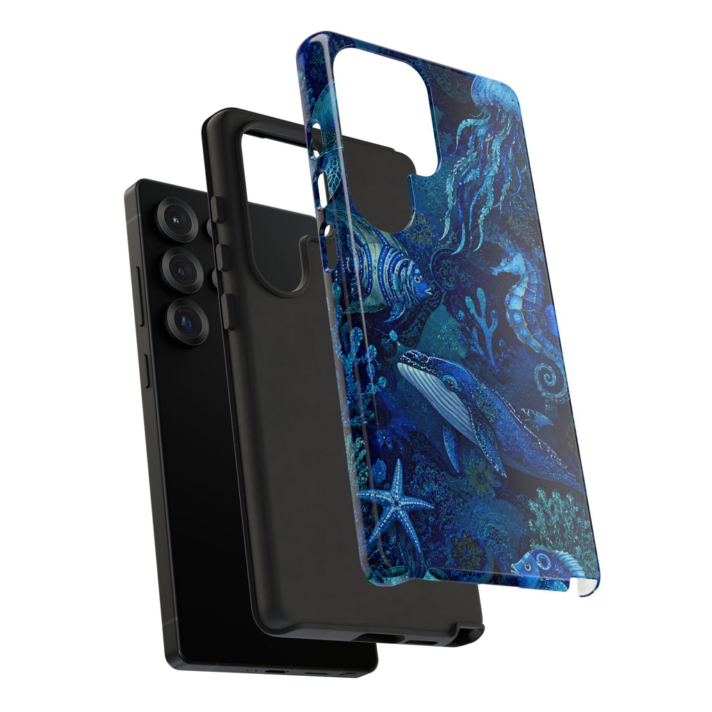 Ocean Animals Tough Samsung Galaxy Phone Case | Navy Blue Undersea Whale Cover