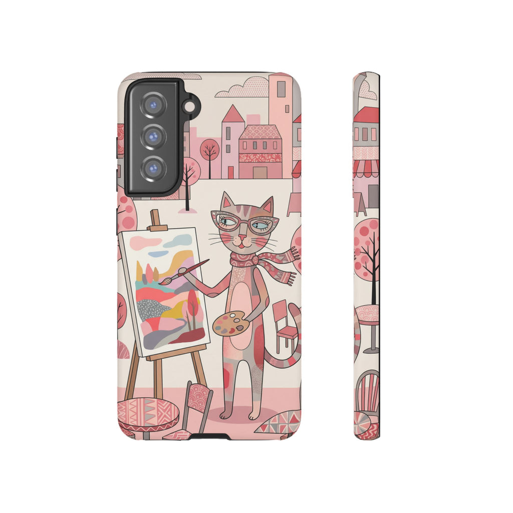 Artistic Cat Samsung Galaxy Phone Case | Painter Kitty Illustration Tough Case