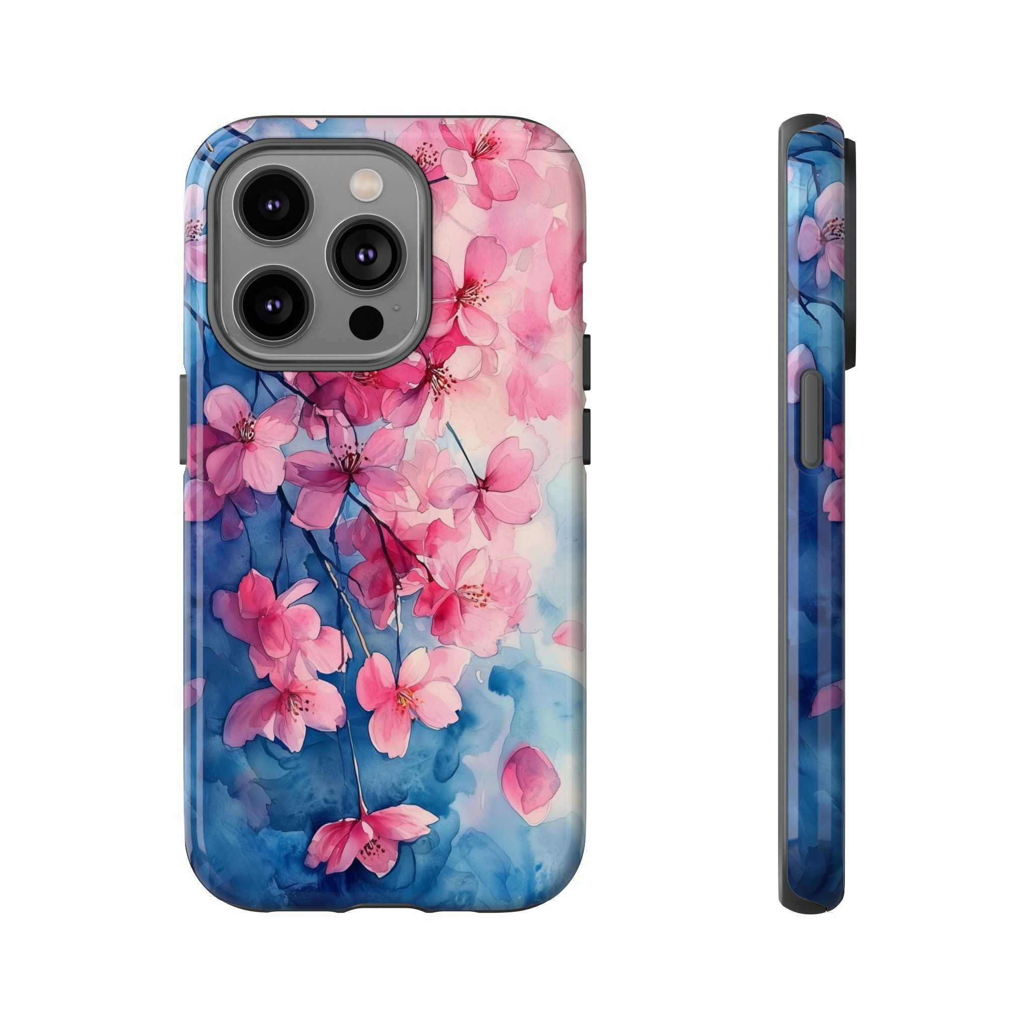 Floral Cherry Blossom iPhone Case | Pink Blue Watercolour