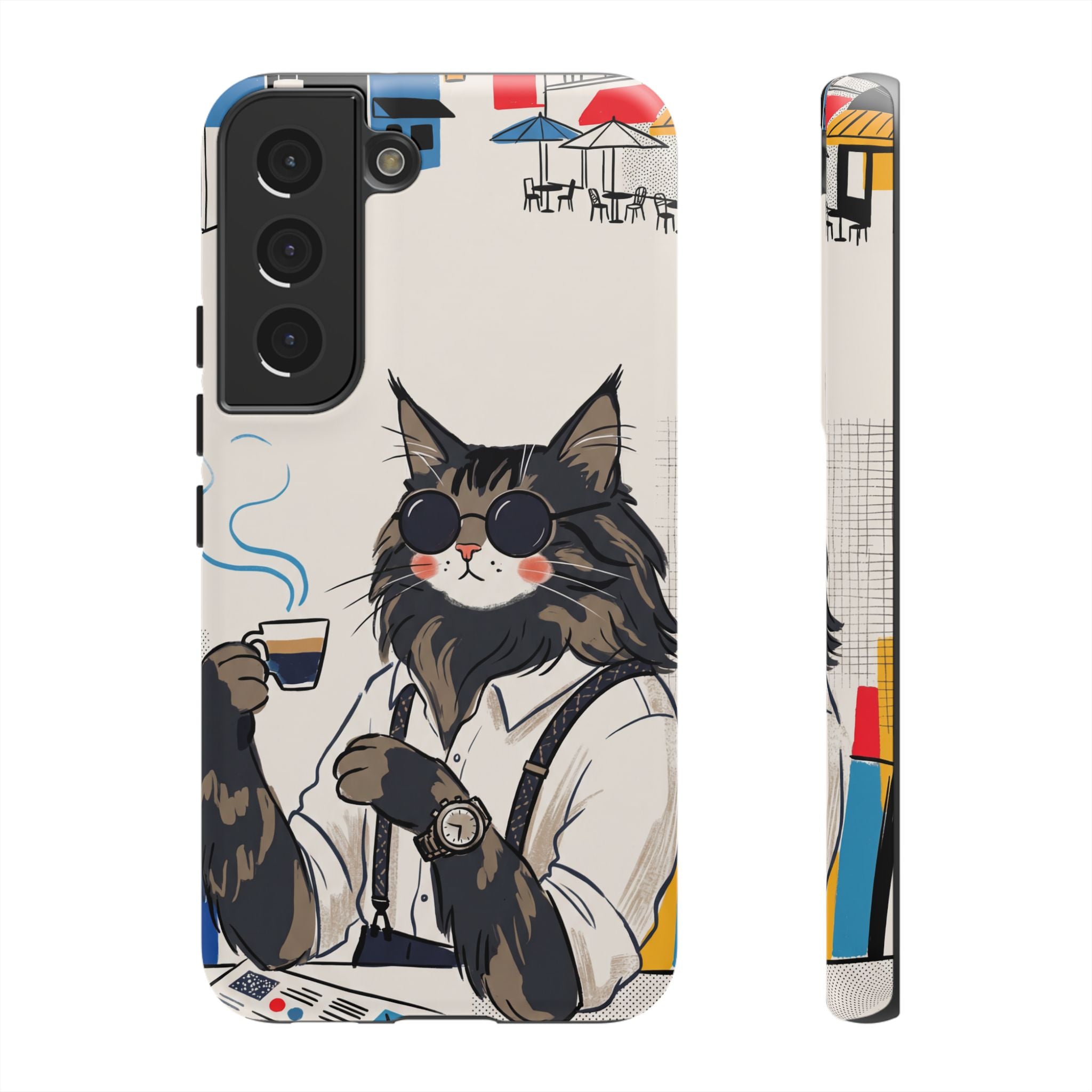 Cat Barista Samsung Galaxy Phone Case | Cool Cat in Sunglasses Coffee Shop Design