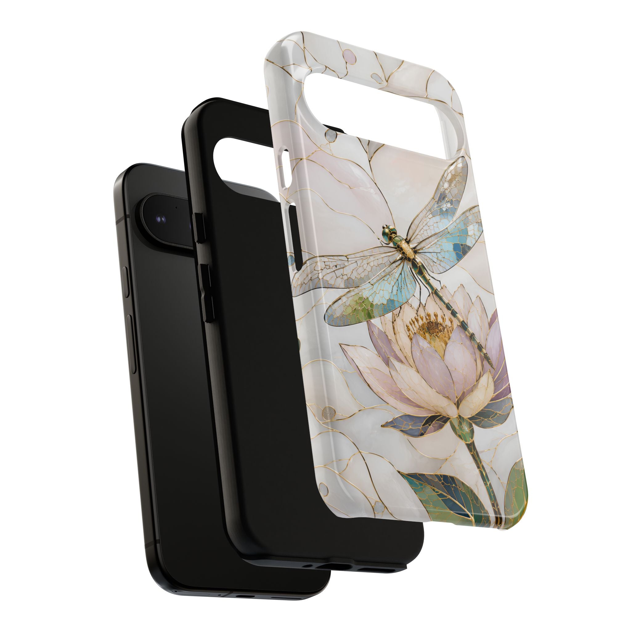 Dragonfly Lotus Google Pixel Phone Case | Stained Glass Floral iPhone Case