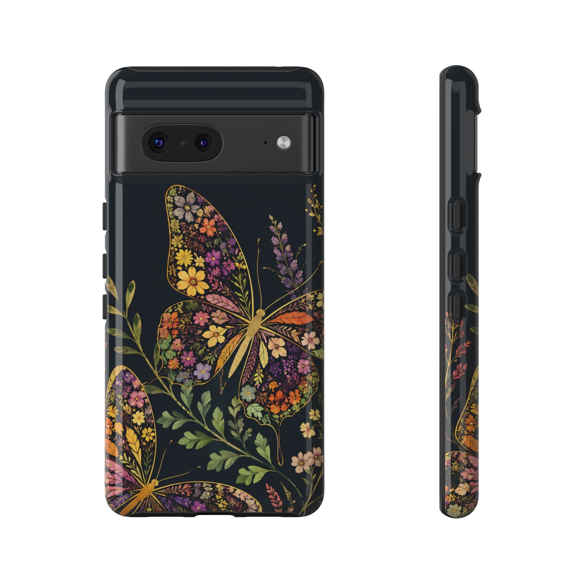 Floral Butterfly Tough Google Pixel Phone Case | Cute Cottagecore Gold Lavender Cover