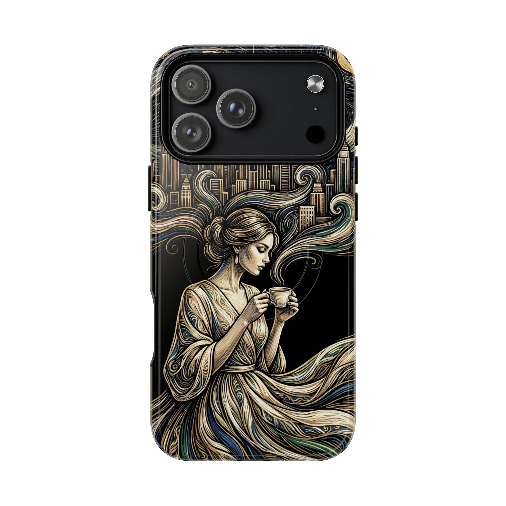 Vintage Cityscape Woman Tea Art MagSafe iPhone Case