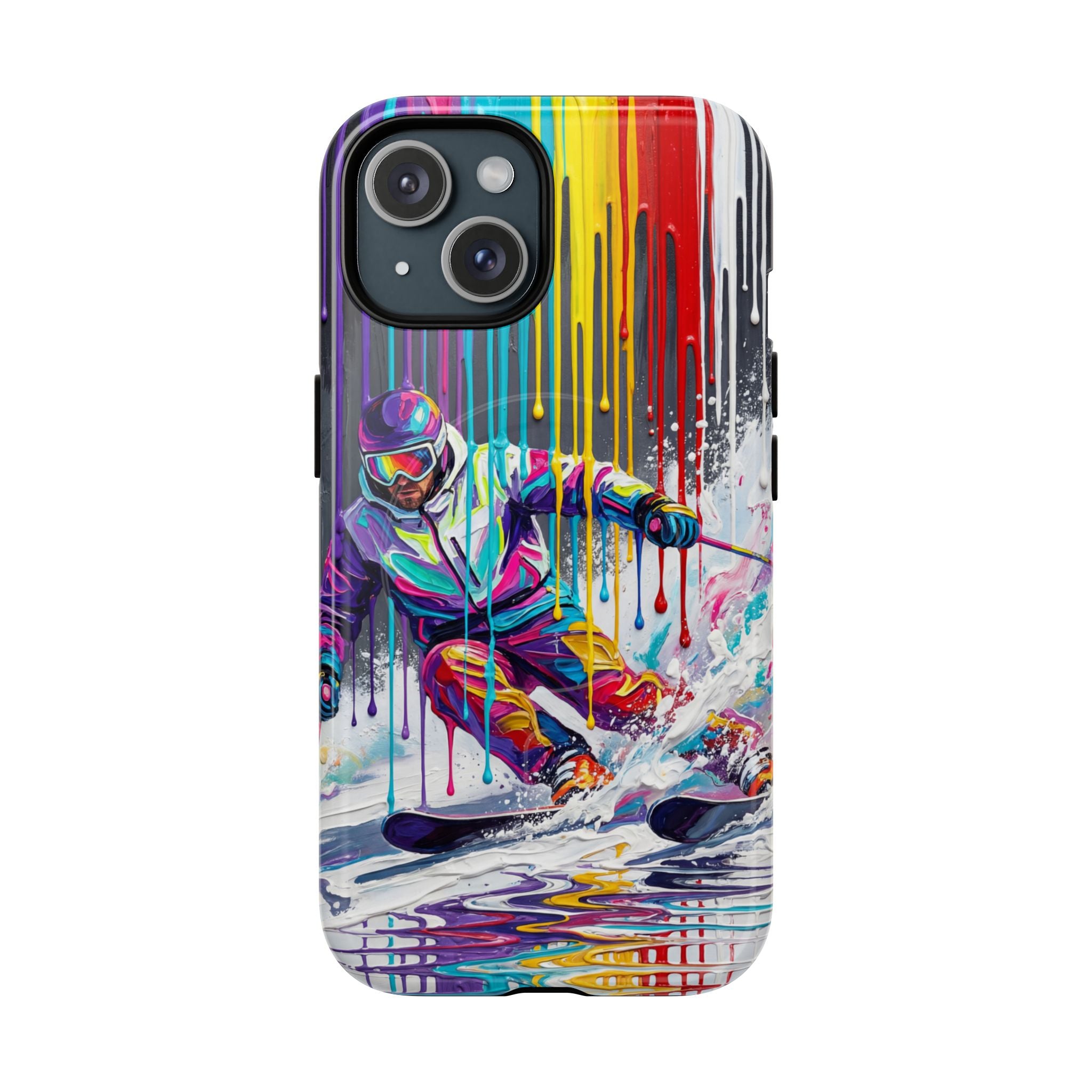 Colourful Skiing Drip Art Tough MagSafe iPhone Case