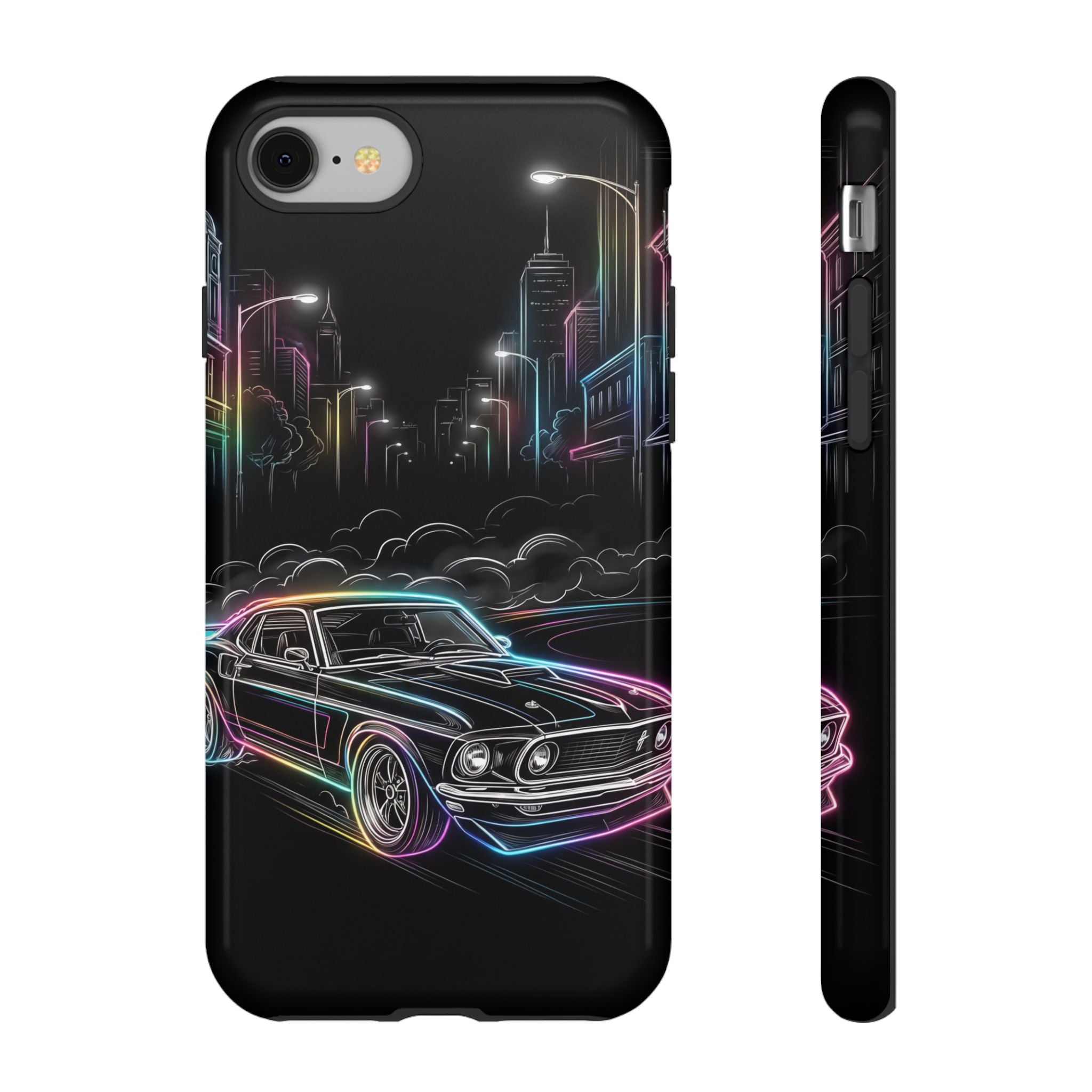 Neon Muscle Car iPhone Case | Retro City Nightscape
