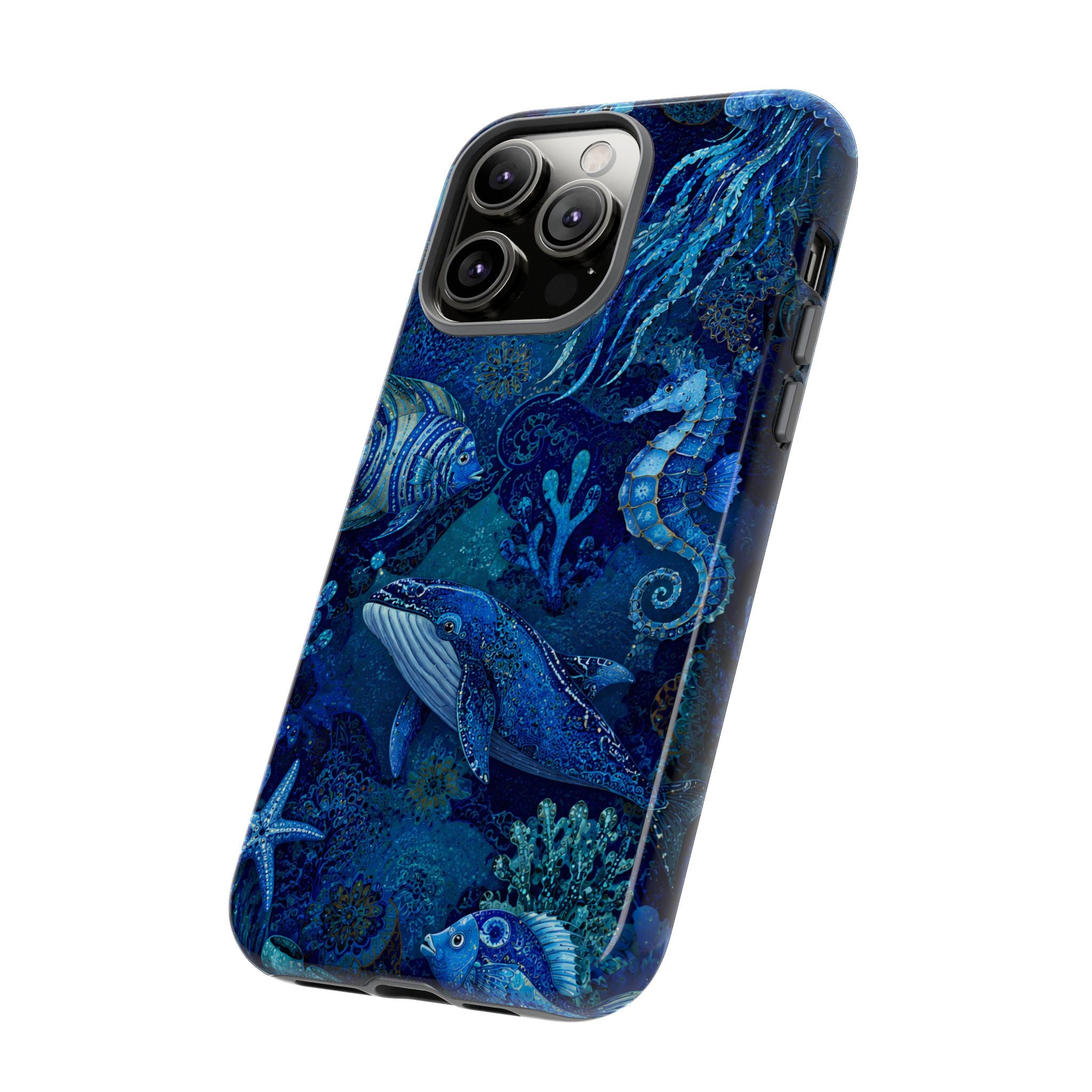 Ocean Animals Tough iPhone Case | Navy Blue Undersea Whale Cover