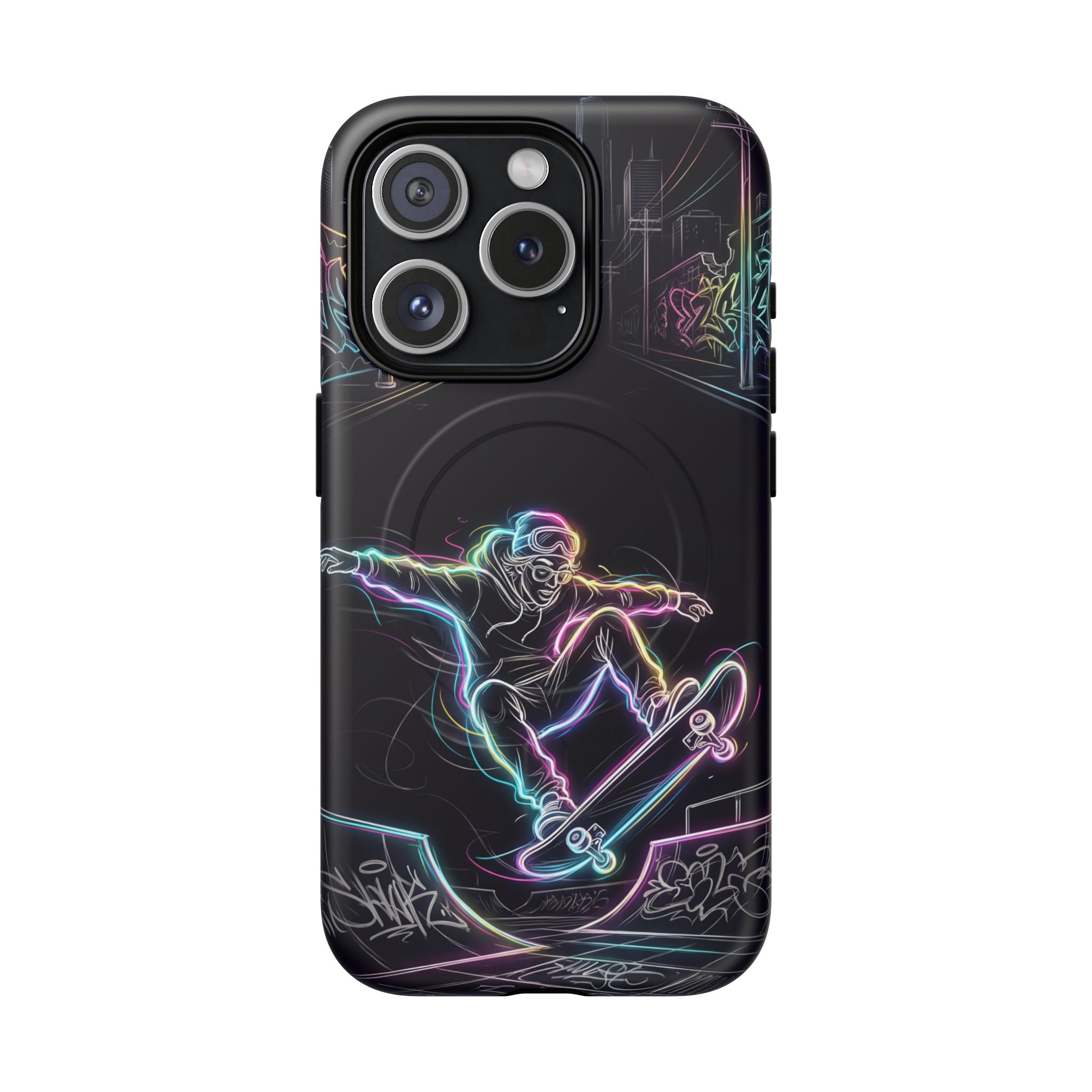 Neon Skateboard MagSafe iPhone Case | Glow Skatepark Protective Cover