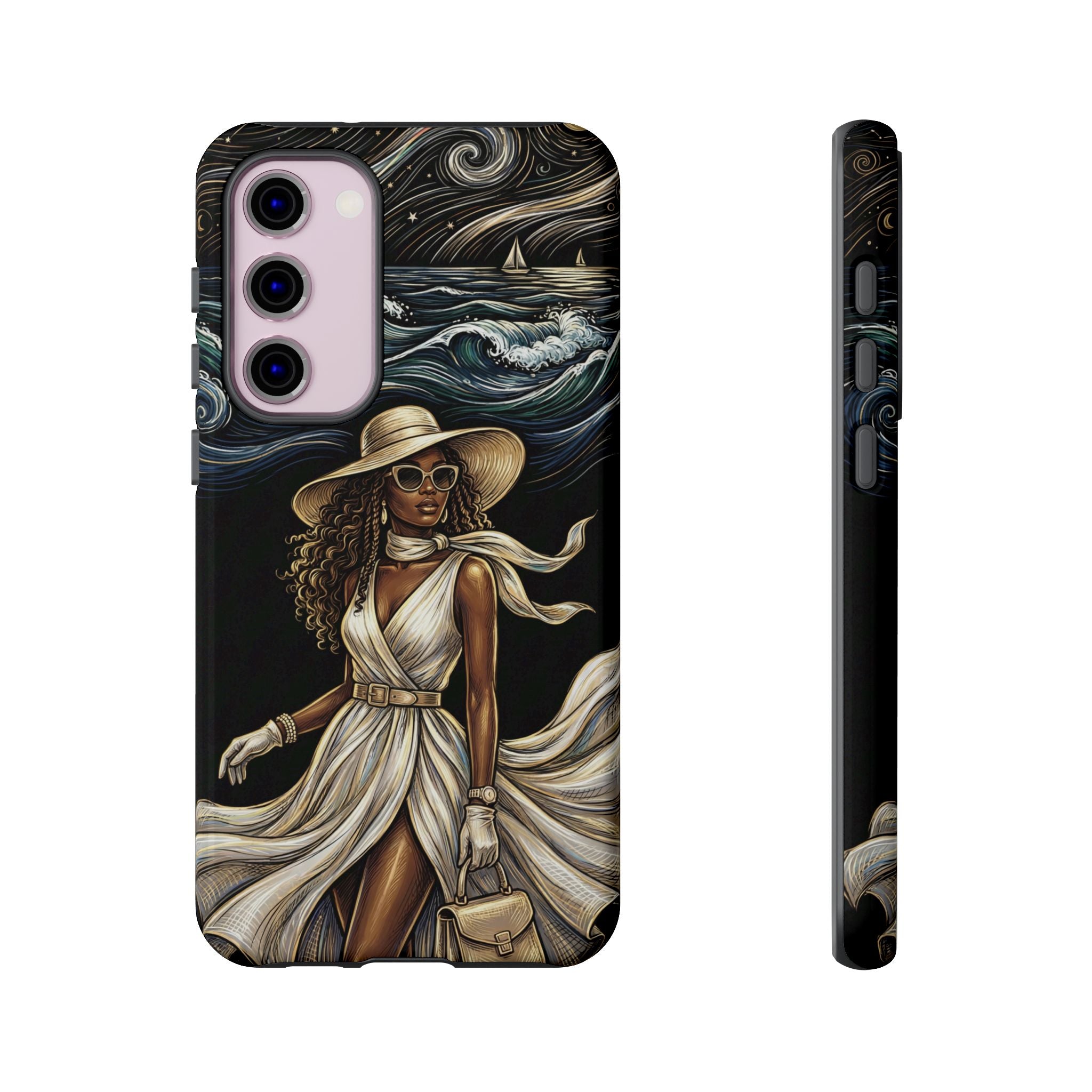 Samsung Galaxy Phone Case | Elegant Black Woman in Flowing Dress by the Sea