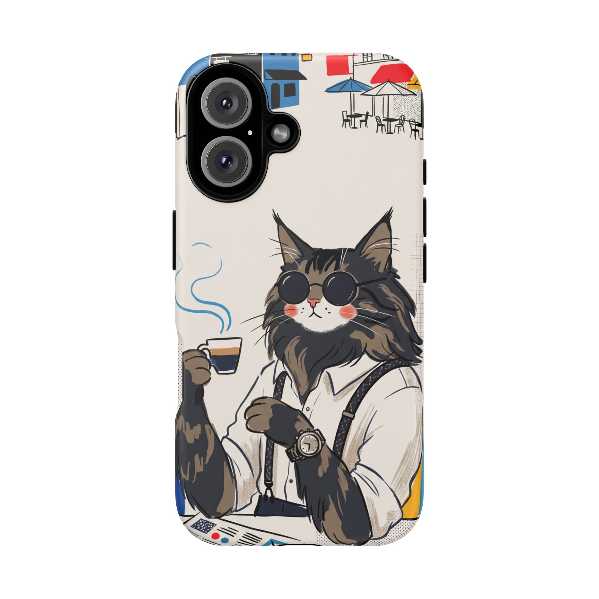 Cat Barista iPhone Case | Cool Cat in Sunglasses Coffee Shop Design