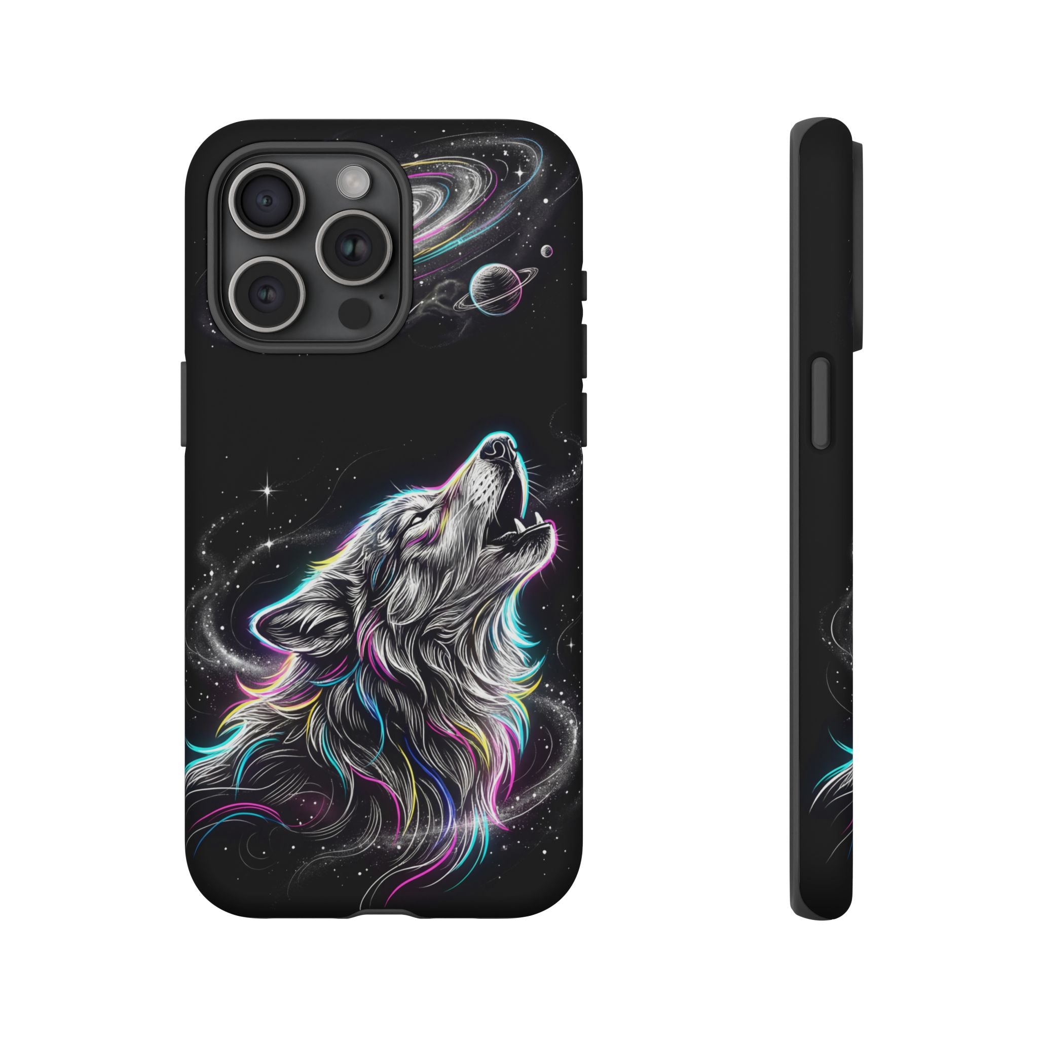 Wolf Galaxy Tough iPhone Case | Colorful Howling Wolf Space Design