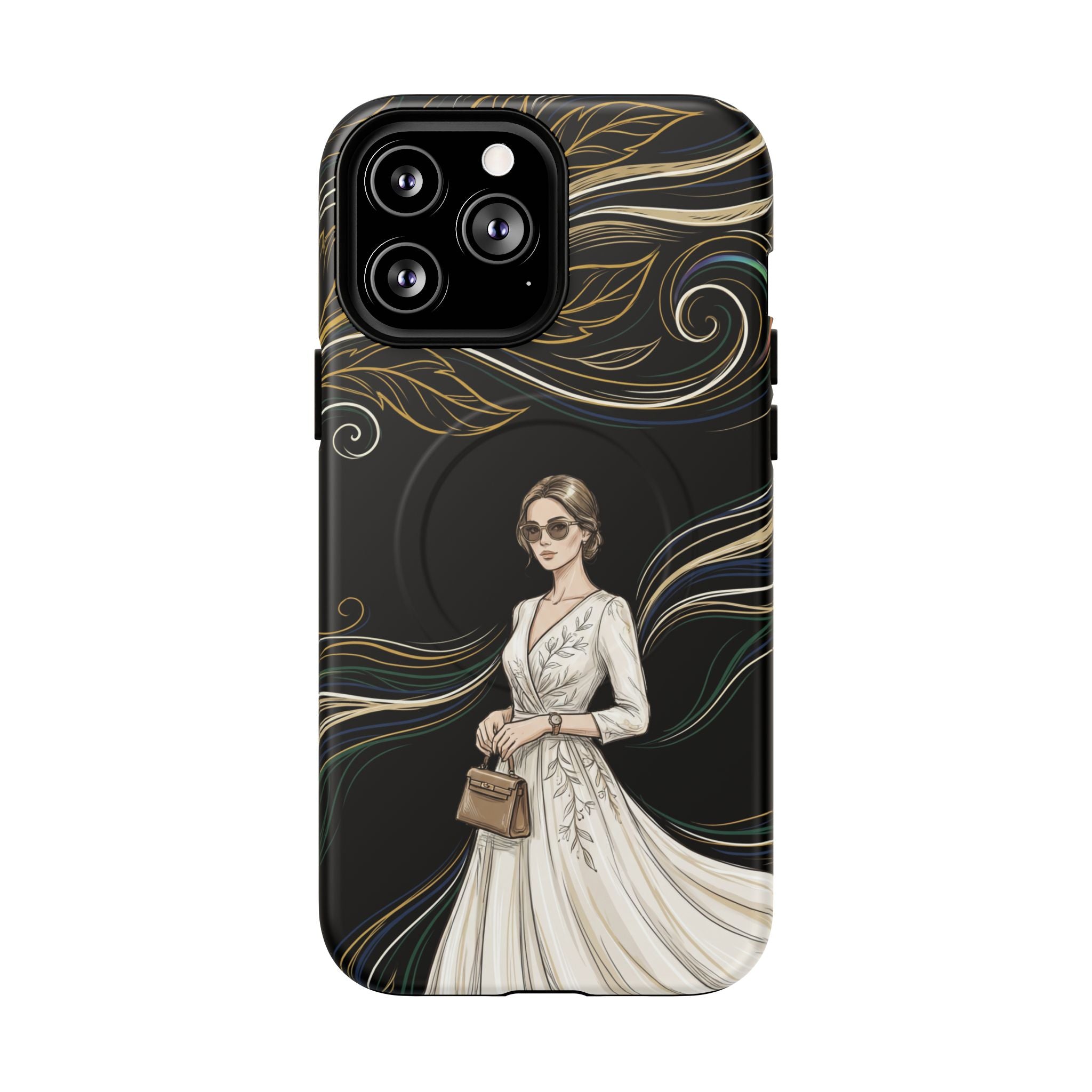 Elegant Woman Illustration MagSafe iPhone Case | Vintage Bride in Flowing Gown