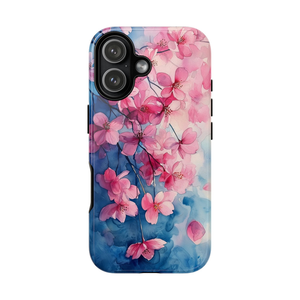 Floral Cherry Blossom iPhone Case | Pink Blue Watercolour