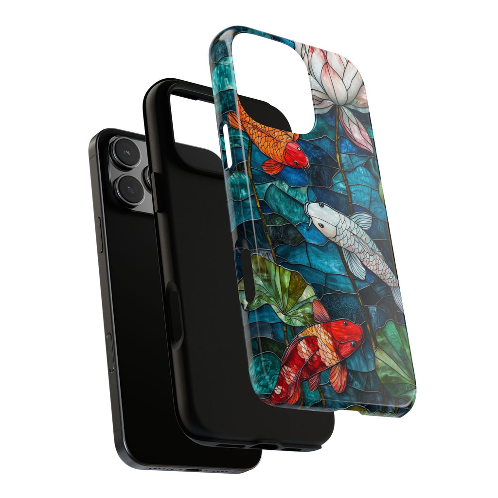 Koi Pond Tough iPhone Case — Stained Glass Lotus & Koi Design