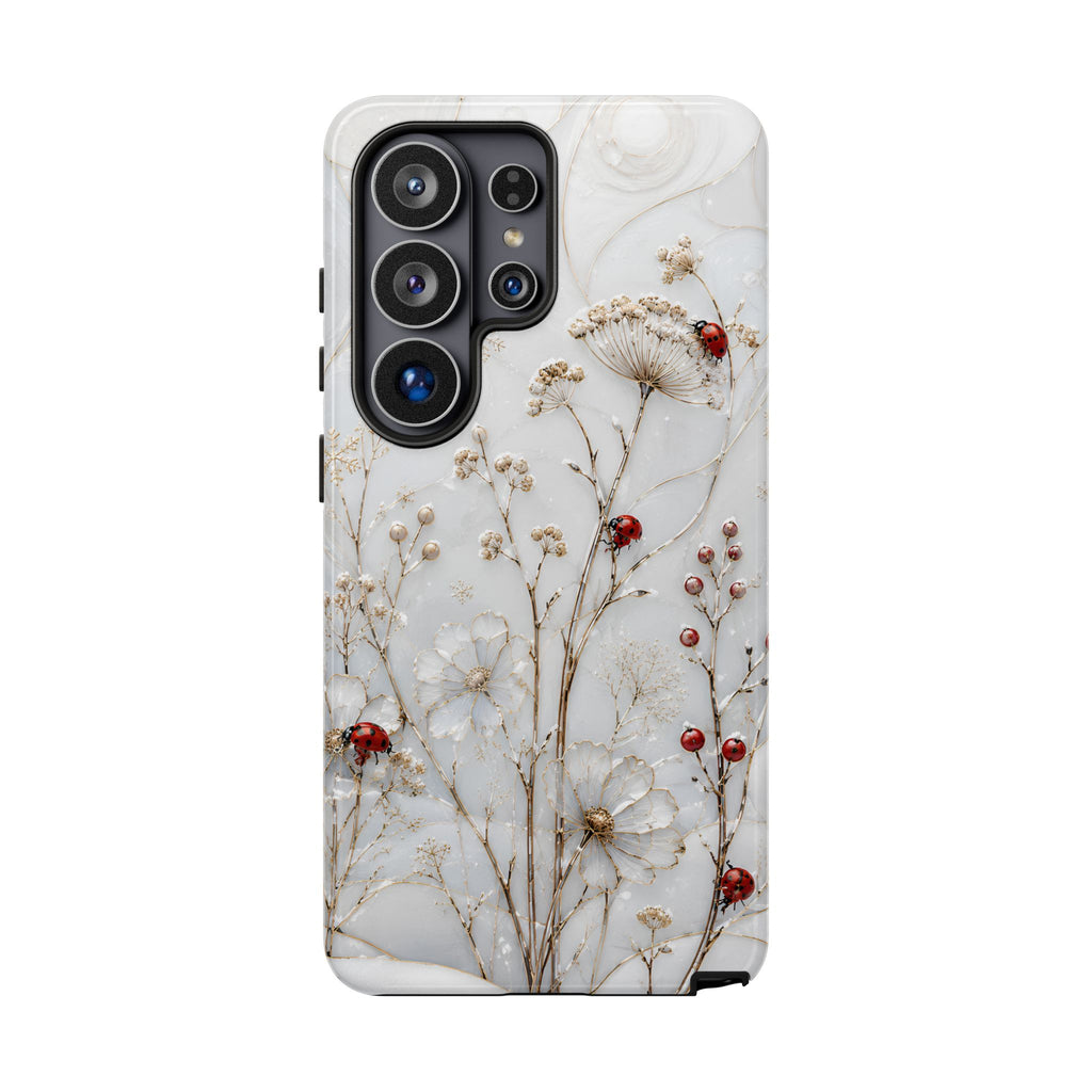 Ladybug Floral Samsung Galaxy Phone Case | White Flower Phone Case
