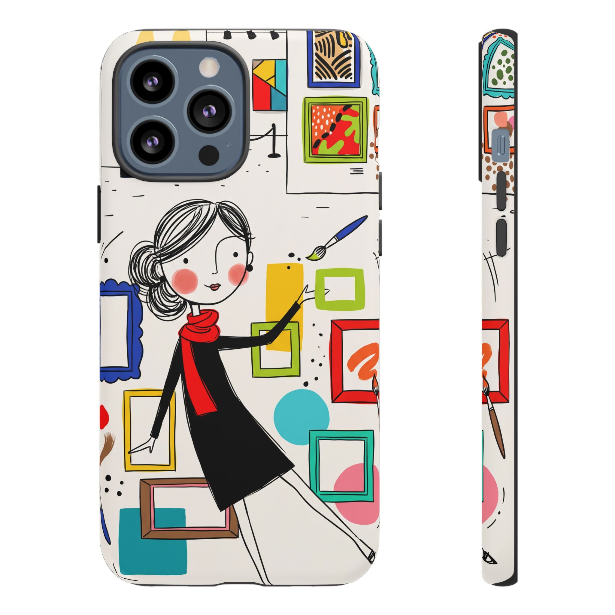 Art Gallery Illustration iPhone Case | Cute Woman with Frames Design