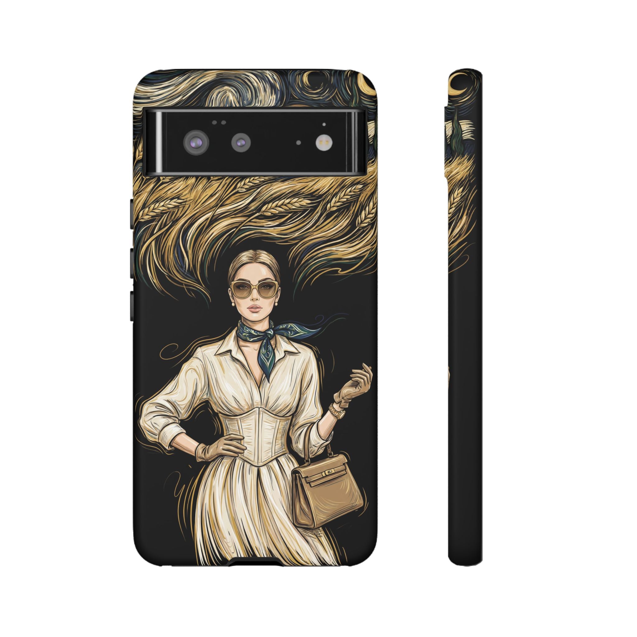 Vintage Elegance Google Pixel Phone Case | Retro Woman with Flowing Golden Hair