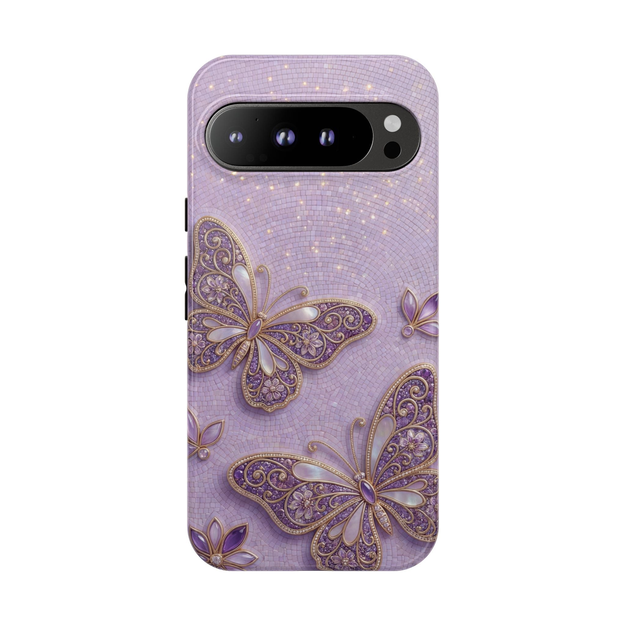 Purple Butterfly Tough Google Pixel Phone Case | Sparkling Floral Protective Cover